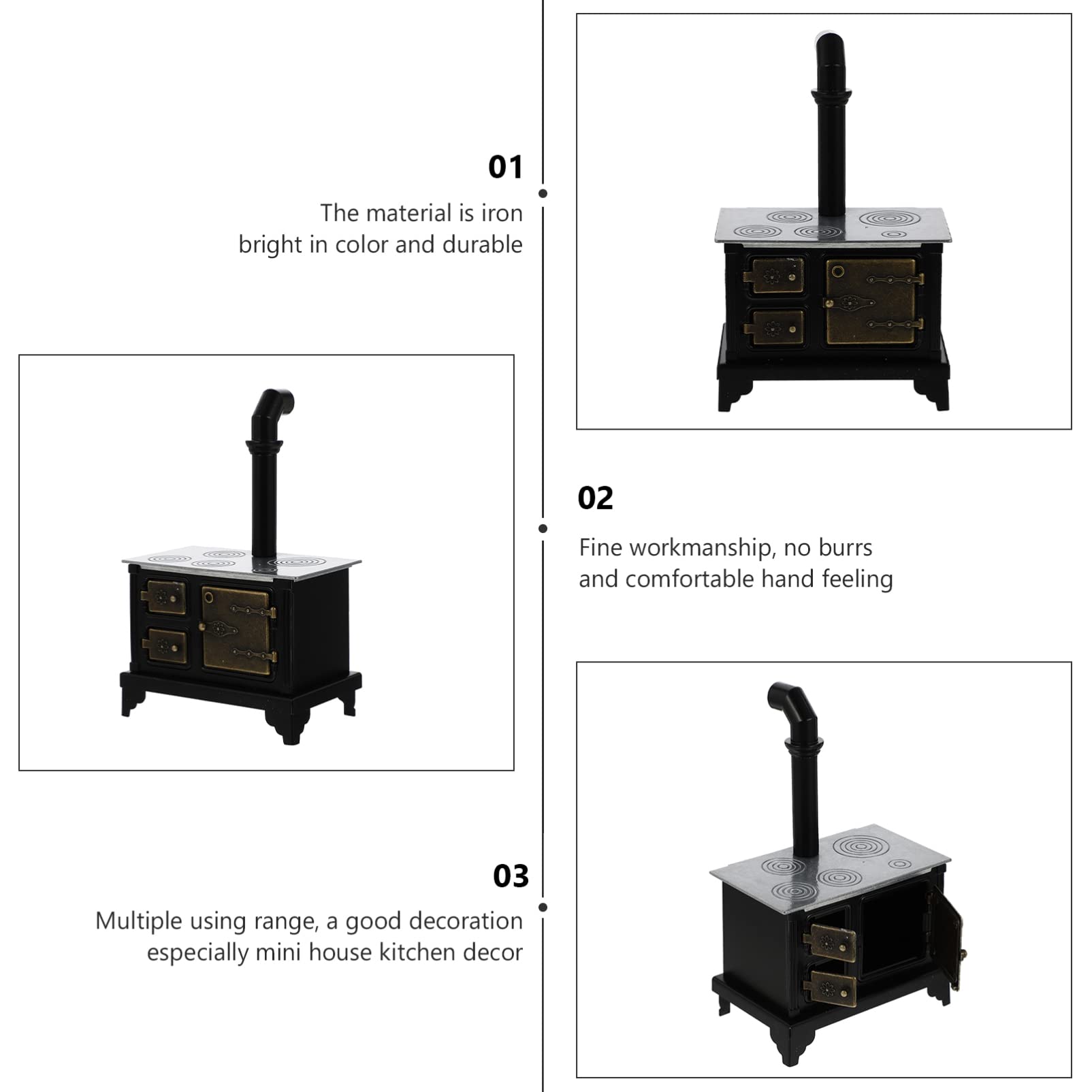 Miniature Dollhouse Kitchen Accessories - Cast Iron Long Chimney Old Range Cooker Stove Model - 15.5x10cm Mini Furniture for Dollhouse DIY & Collectibles - Perfect for Dollhouse Decor, Miniature Displays, and Model Train Scenes