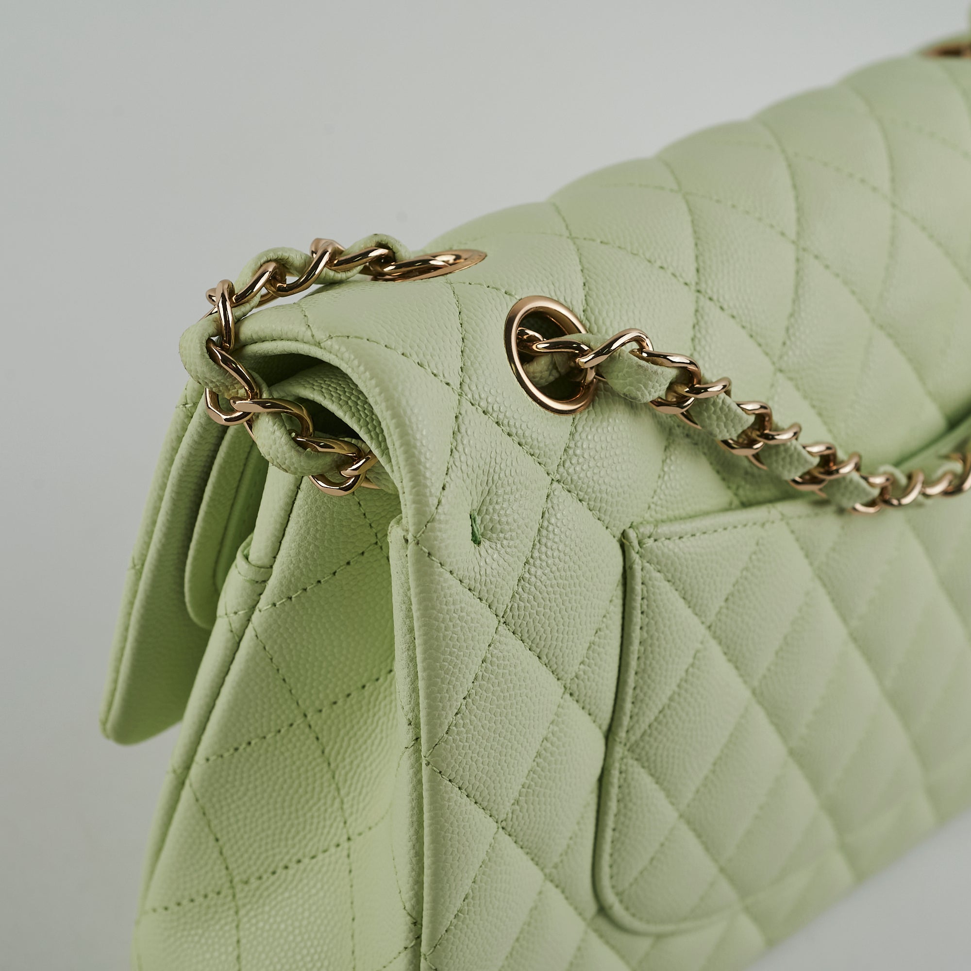 Chanel Medium Caviar Leather Double Classic Flap Bag in Light Green - Luxury Designer Handbag for Women, Perfect for Parties, Weddings & Everyday Elegance