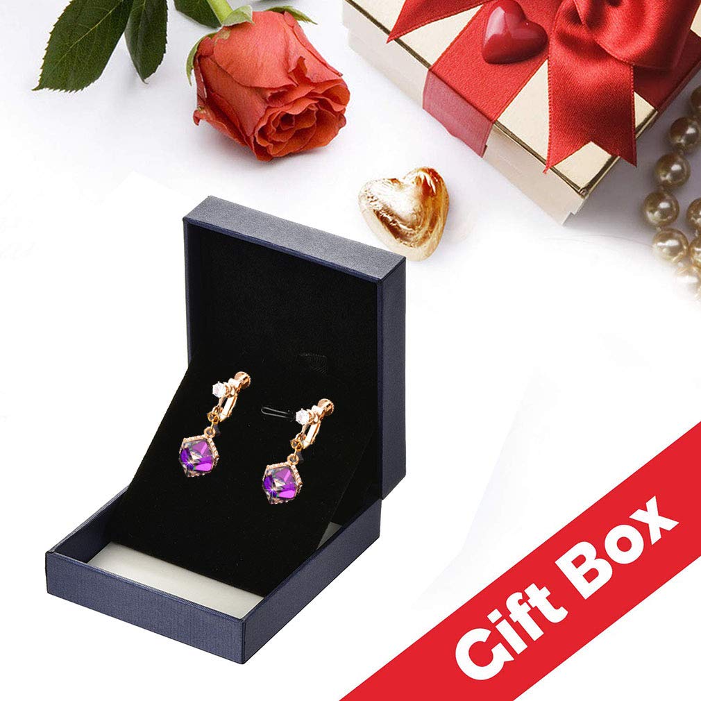 Austrian Crystal Drop Clip-On Earrings for Women - 14K Rose Gold Plated Hypoallergenic Non-Pierced Dangle Earrings | Elegant Party, Wedding & Evening Wear Jewelry