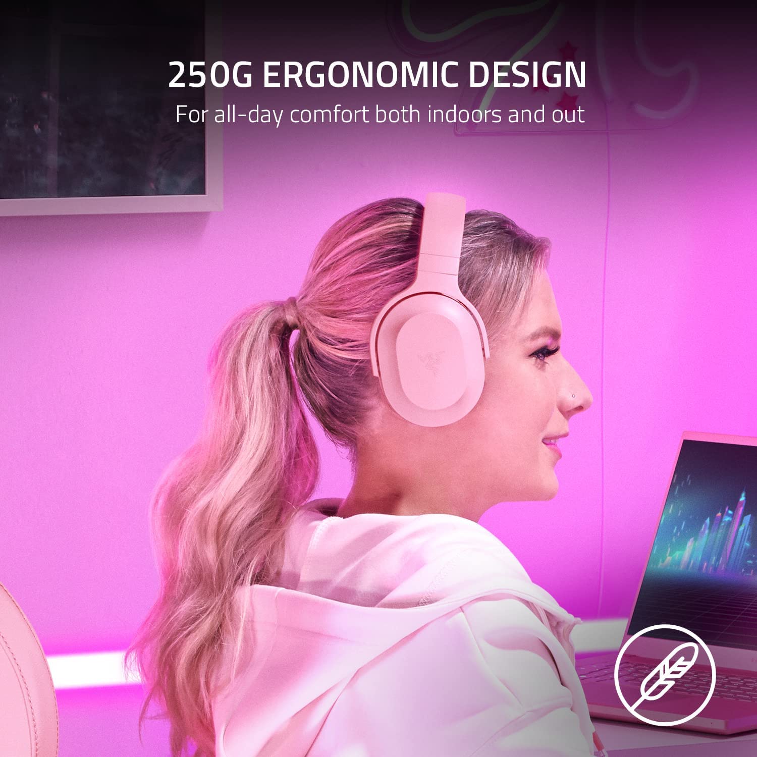 Razer Barracuda X Wireless Gaming Headset for PC, PS5, Switch & Mobile - Lightweight Multi-Platform Headphones with Kitty Ears (Quartz Pink) - Perfect for Gaming, Streaming & Work from Home
