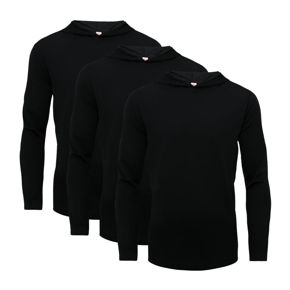 3 Pack Men's Performance Long Sleeve Hooded Shirts - Moisture Wicking, Breathable Workout Tops for Running, Gym & Outdoor Activities