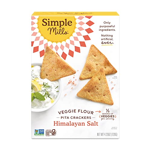 Simple Mills Veggie Flour Pita Crackers with Himalayan Salt - Gluten Free, Vegan, Paleo Friendly Healthy Snacks, 4.25oz (Pack of 1) | Perfect for Lunchboxes, Parties & On-the-Go Snacking