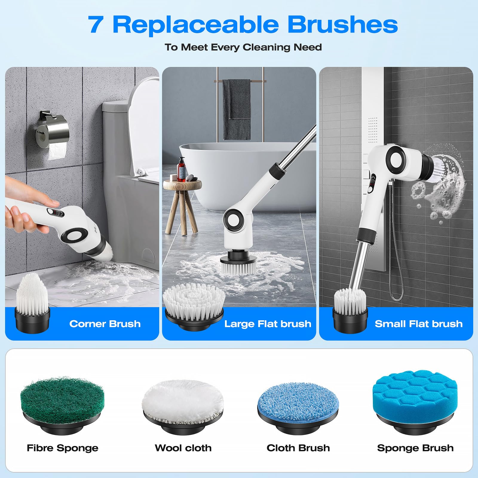 2024 Cordless Electric Spin Scrubber - Adjustable Angle Power Cleaning Brush with 7 Replaceable Heads | IPX7 Waterproof Bathroom Cleaner for Tile, Tub, Floor & Shower | Perfect for Deep Cleaning Grout, Soap Scum & Hard Water Stains
