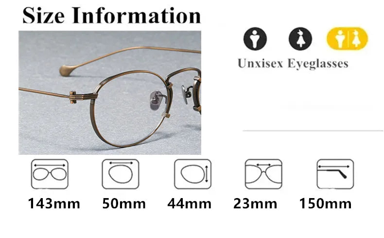 Aimee Unisex Full Rim Round Titanium Eyeglasses Frame 190068 - Lightweight Durable Glasses for Men & Women, Perfect for Reading, Work & Everyday Wear