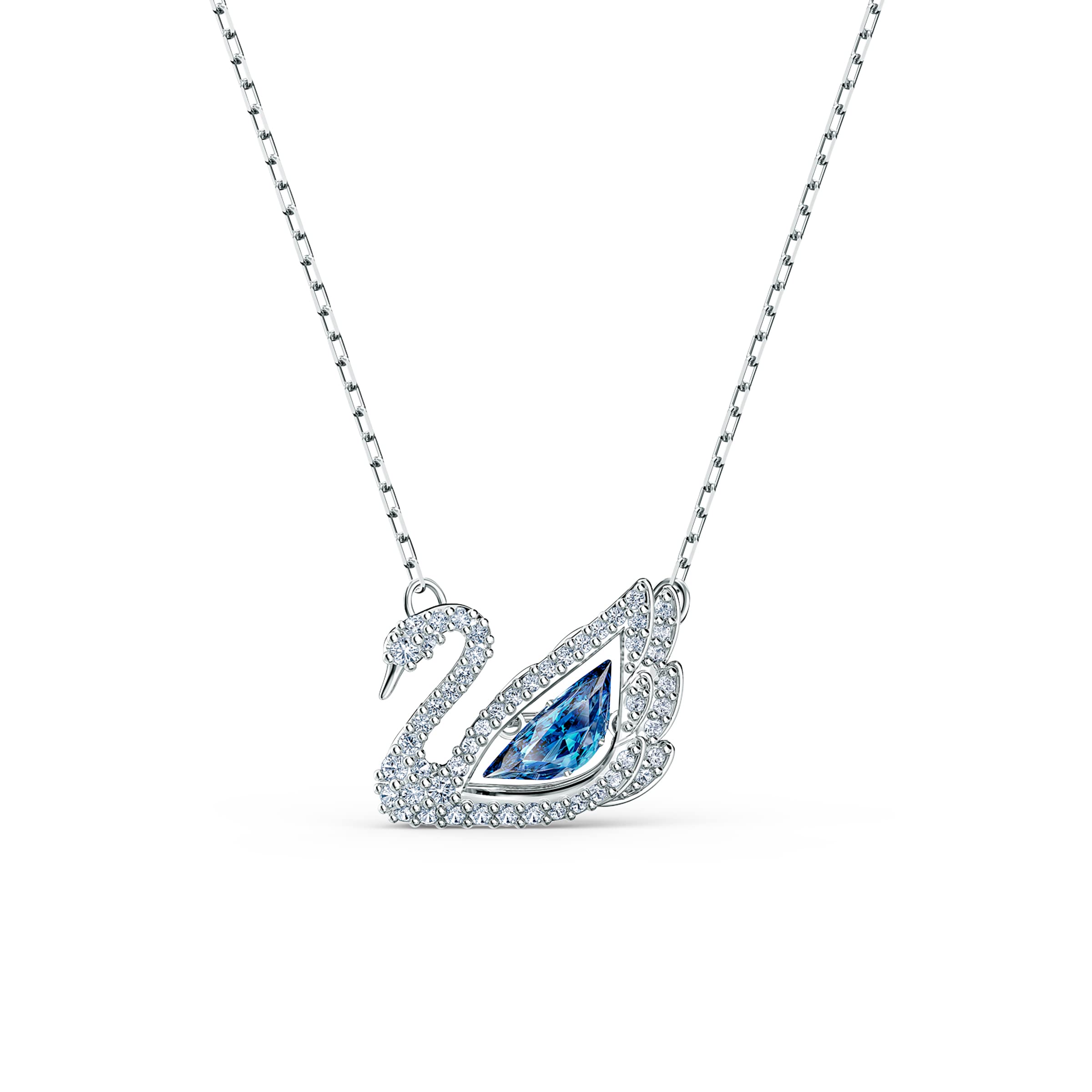 Swarovski Dancing Swan Necklace - Elegant Rhodium Plated Jewelry with Blue & Clear Crystals | Perfect for Weddings, Anniversaries & Special Occasions