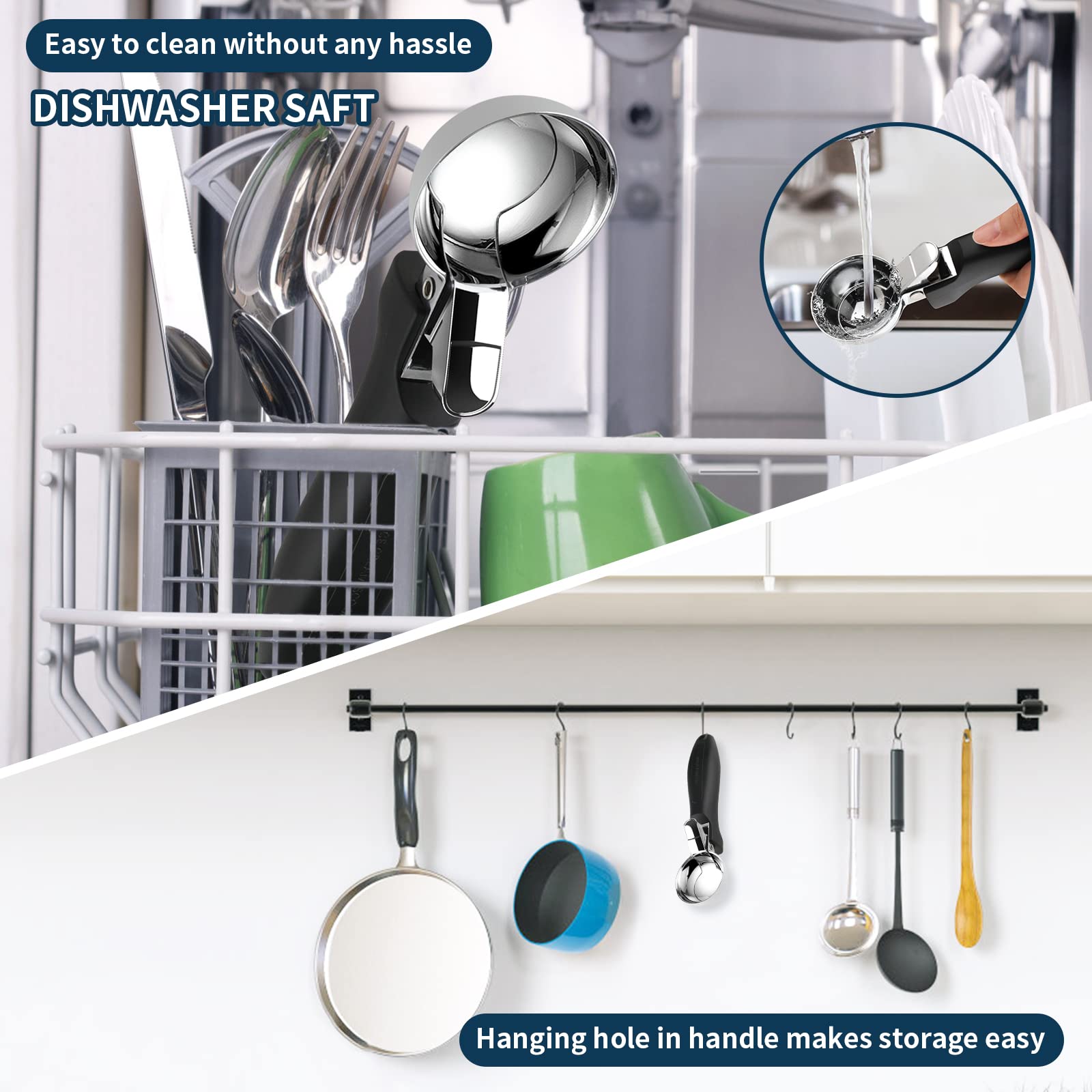 Premium Ice Cream Scoop & Cookie Dough Scooper - Heavy Duty Stainless Steel with Ergonomic Soft Grip Handle - Perfect for Baking, Ice Cream Parlors, Home Kitchens (Black) - Ideal for Scooping Ice Cream, Cookie Dough, Cupcakes, Protein Balls & Meatballs