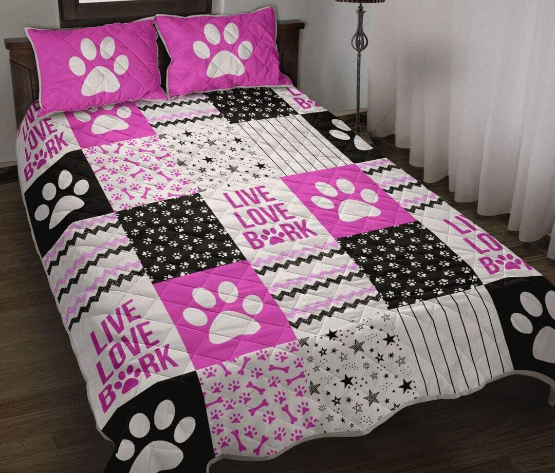 Pink Dog-Shaped Quilt Set - Live Love Bark Dog Lover Bedding for Full/Queen/King Size (Duvet Cover) | Perfect Gift for Dog Moms, Dads & Pet Lovers | Cute Paw Puppy Design for Kids, Women & Adults | Ideal for Bedroom Decor, Cozy Nights & Dog-Themed Rooms