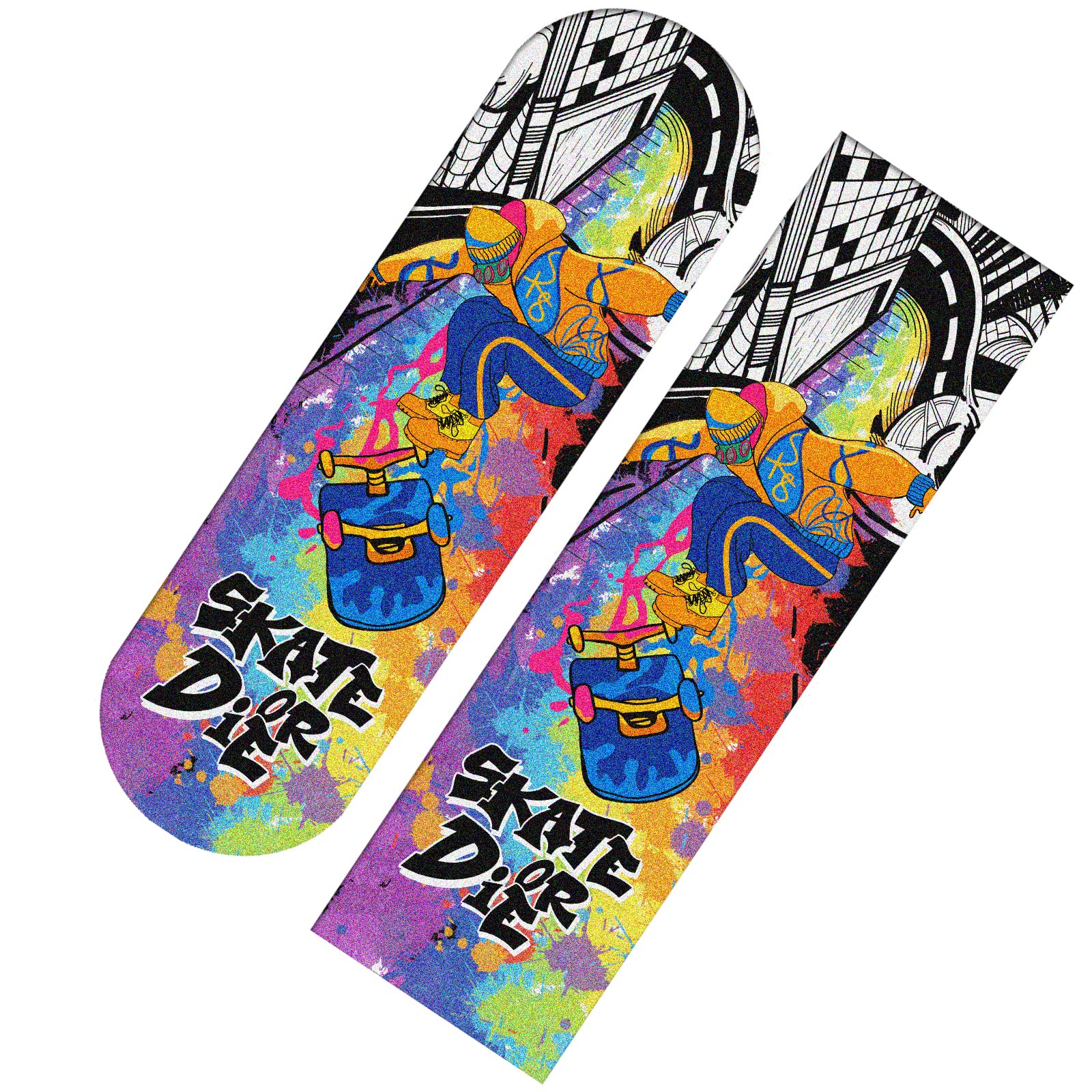 Rainbow Grip Tape Skateboard for Kids - Non-Slip Skateboard Deck with 'Skate or Die' Printed Design | Perfect for Young Boys Learning Skateboard Tricks & Street Skating