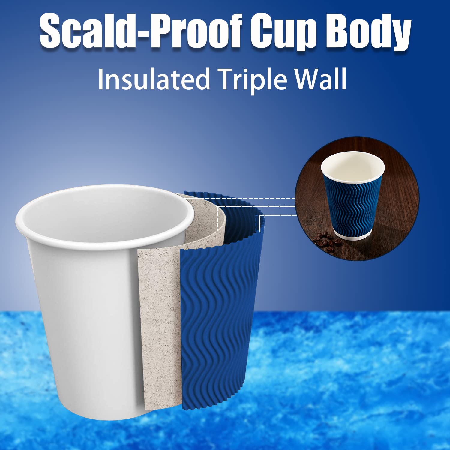 Lamosi 12 oz Disposable Paper Coffee Cups - 120 Pack, Insulated Corrugated Kraft Ripple Wall Cups for Hot & Cold Beverages (Navy) | Perfect for Coffee Shops, Offices, Parties & Events