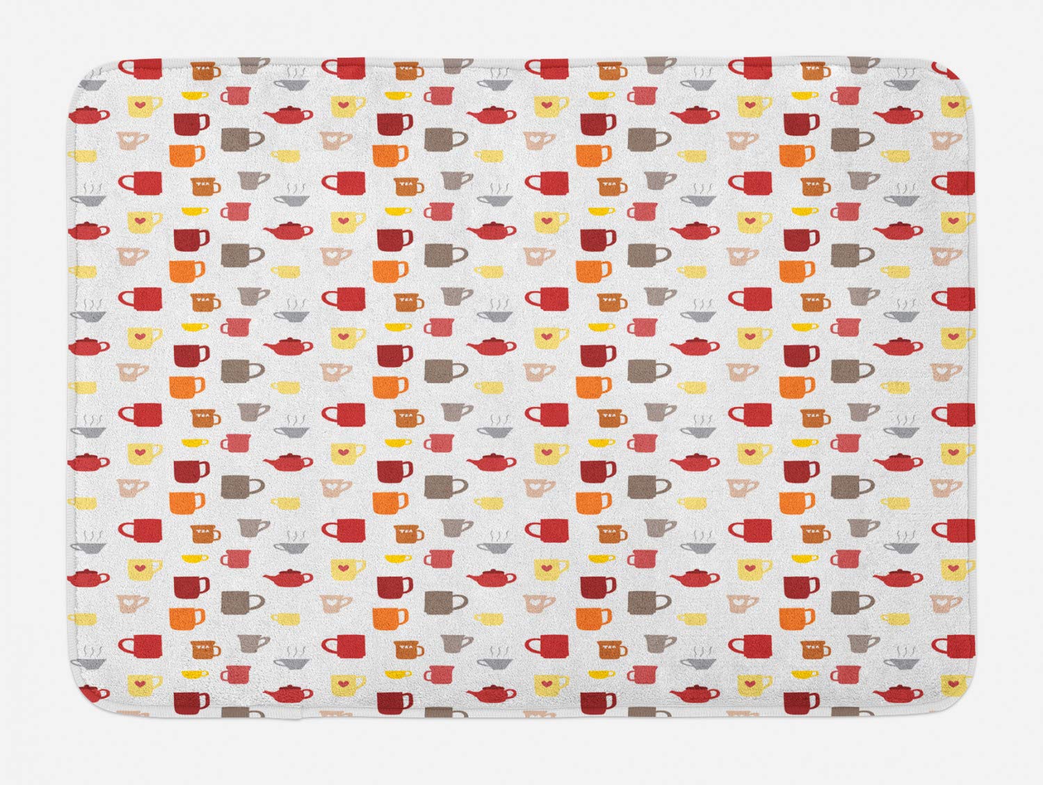 Ambesonne Non-Slip Tea Party Bath Mat - Colorful Coffee & Tea Mug Design, Soft Plush Bathroom Decor, 30.2