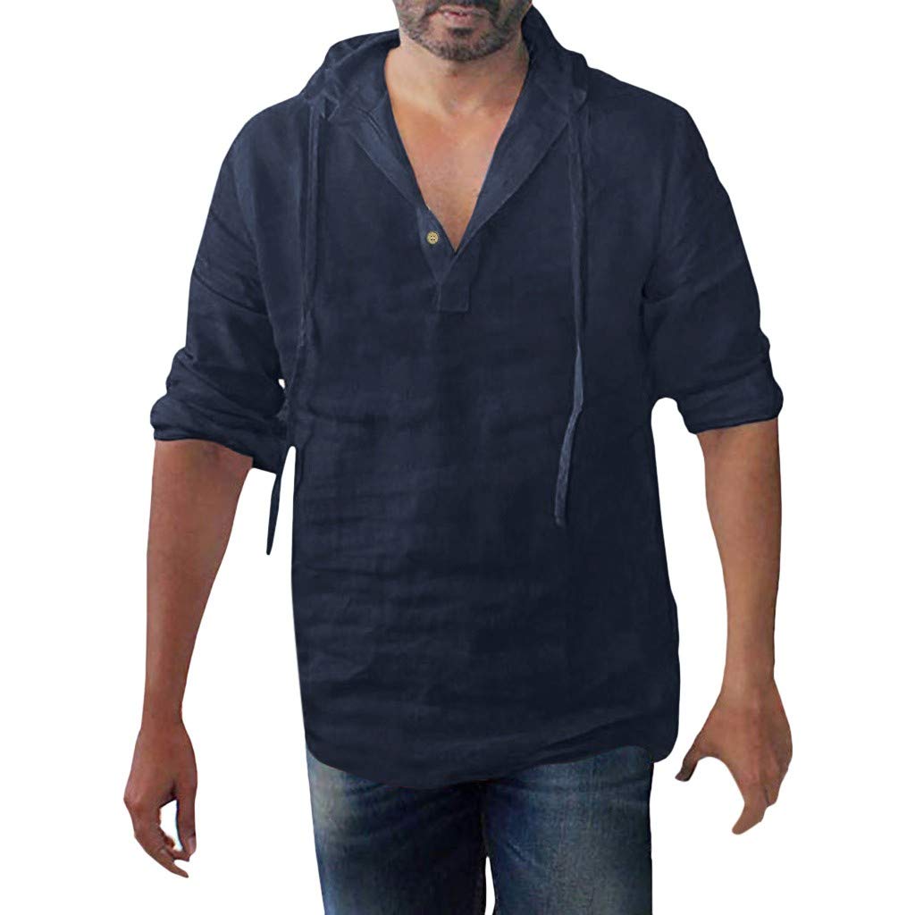 Ymosrh Men's Casual Dress Shirts - Baggy Cotton Linen Button Down Shirt with Long Sleeves & Hood - Plus Size Menswear for Office, Date Night & Outdoor Activities