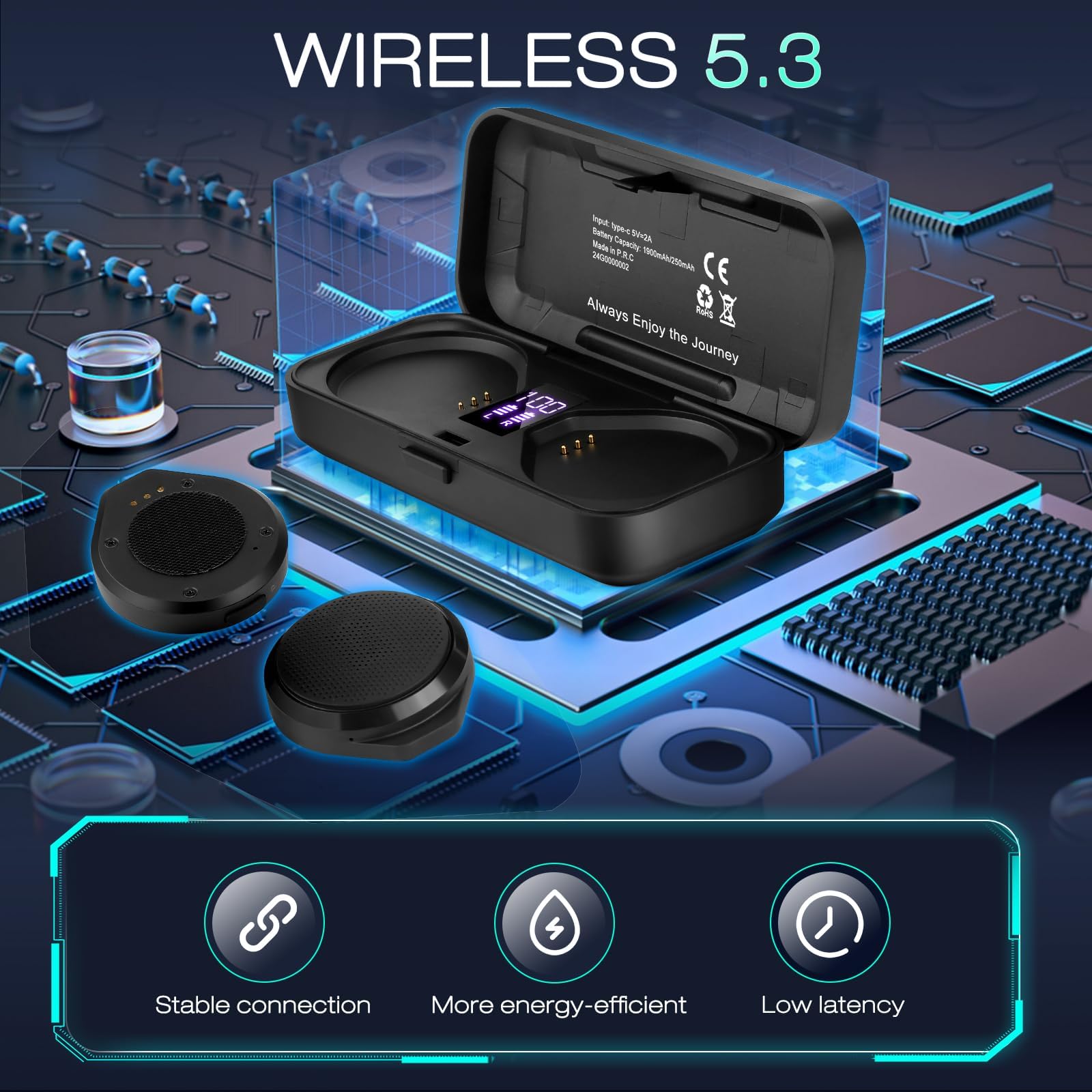 True Wireless Motorcycle Helmet Headset with Remote Control & LED Display - No Installation Bluetooth Helmet Speakers with Charging Case (50+ Hours Playtime) for Motorcycling, Skiing, Climbing & Outdoor Sports