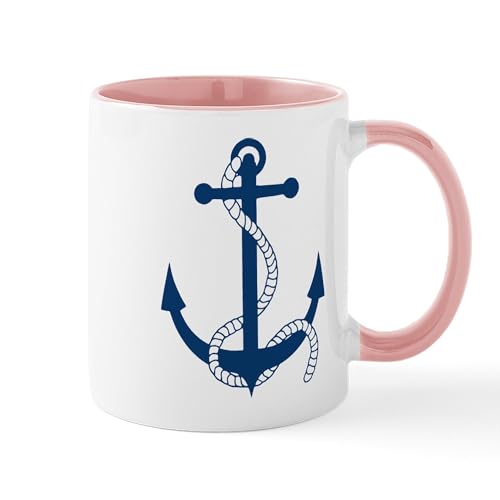 White/Pink Inside - Anchor Anker Ship Schiff Harbour Hafen Sailing Mug