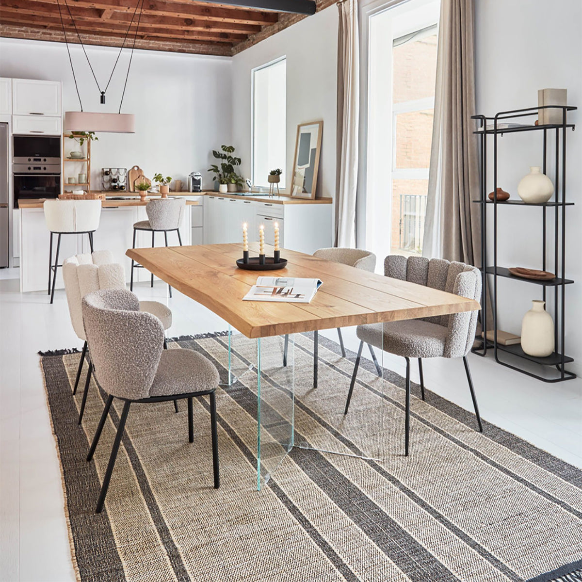 Ciselia Boucle Dining Chair - Modern Upholstered Accent Chair for Kitchen, Dining Room, and Home Decor | Soft Textured Fabric with Sturdy Wooden Legs | Perfect for Small Spaces and Entertaining Guests