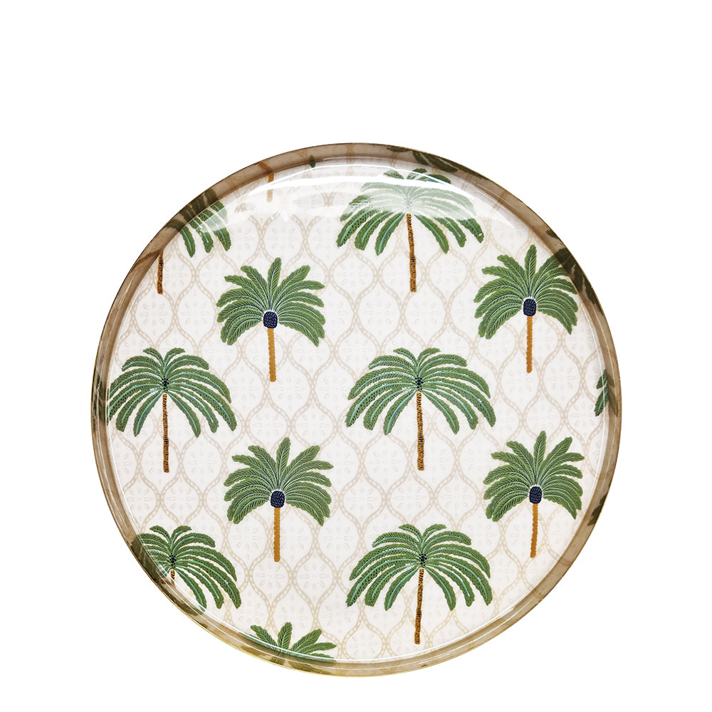 Gold Palm Round Serving Tray - 25x2.5cm Medium Size for Dining, Entertaining & Home Decor | Perfect for Parties, Coffee Tables & Gift Giving