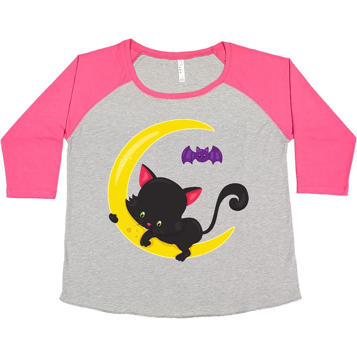 Inktastic Halloween Cat T-Shirt for Women - Cute Black Cat & Moon Design - Plus Size Comfort Fit - Perfect for Halloween Parties & Casual Wear