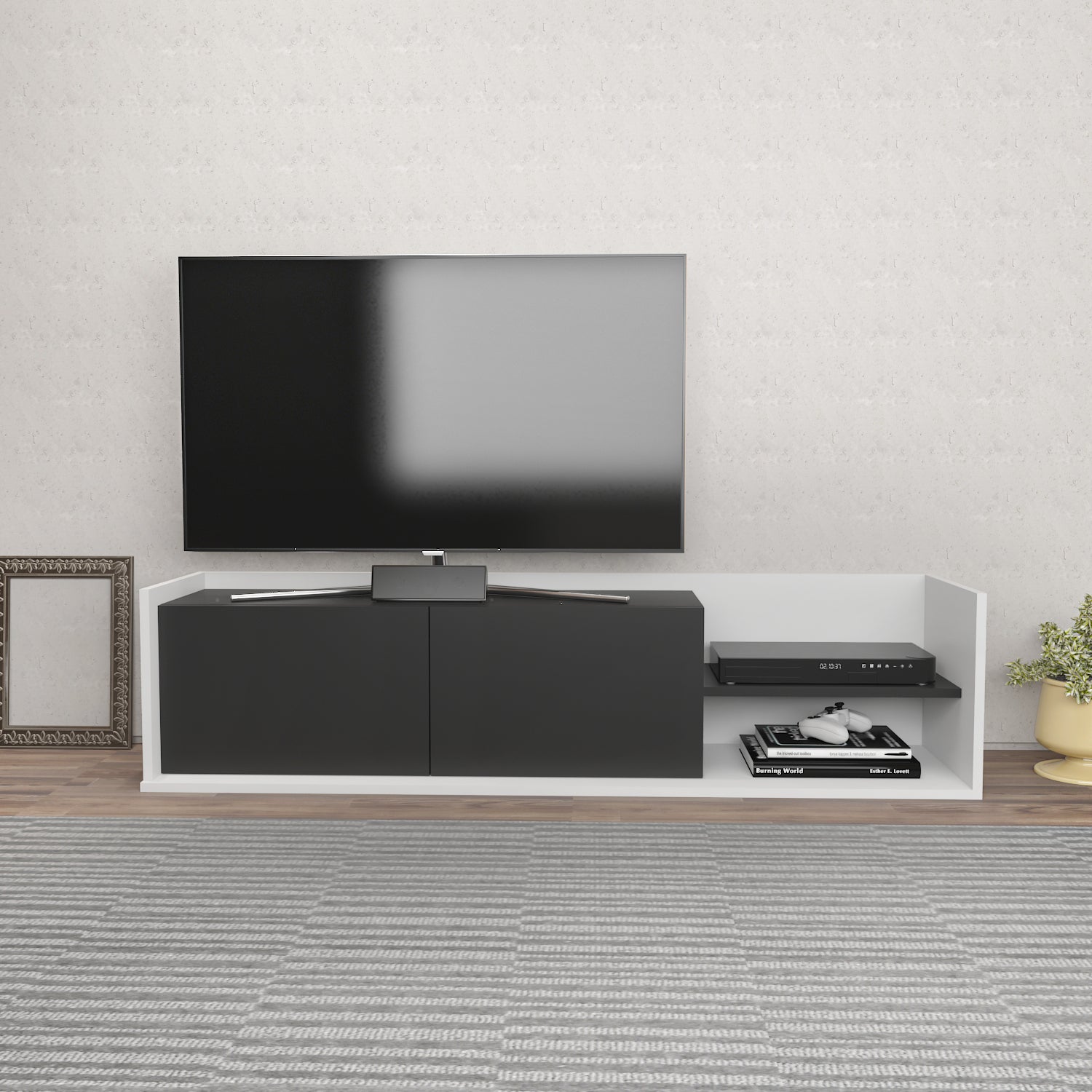 Modern TV Stand for Living Room - Sturdy Entertainment Center with Storage Shelves - Perfect for Flat Screen TVs up to 65