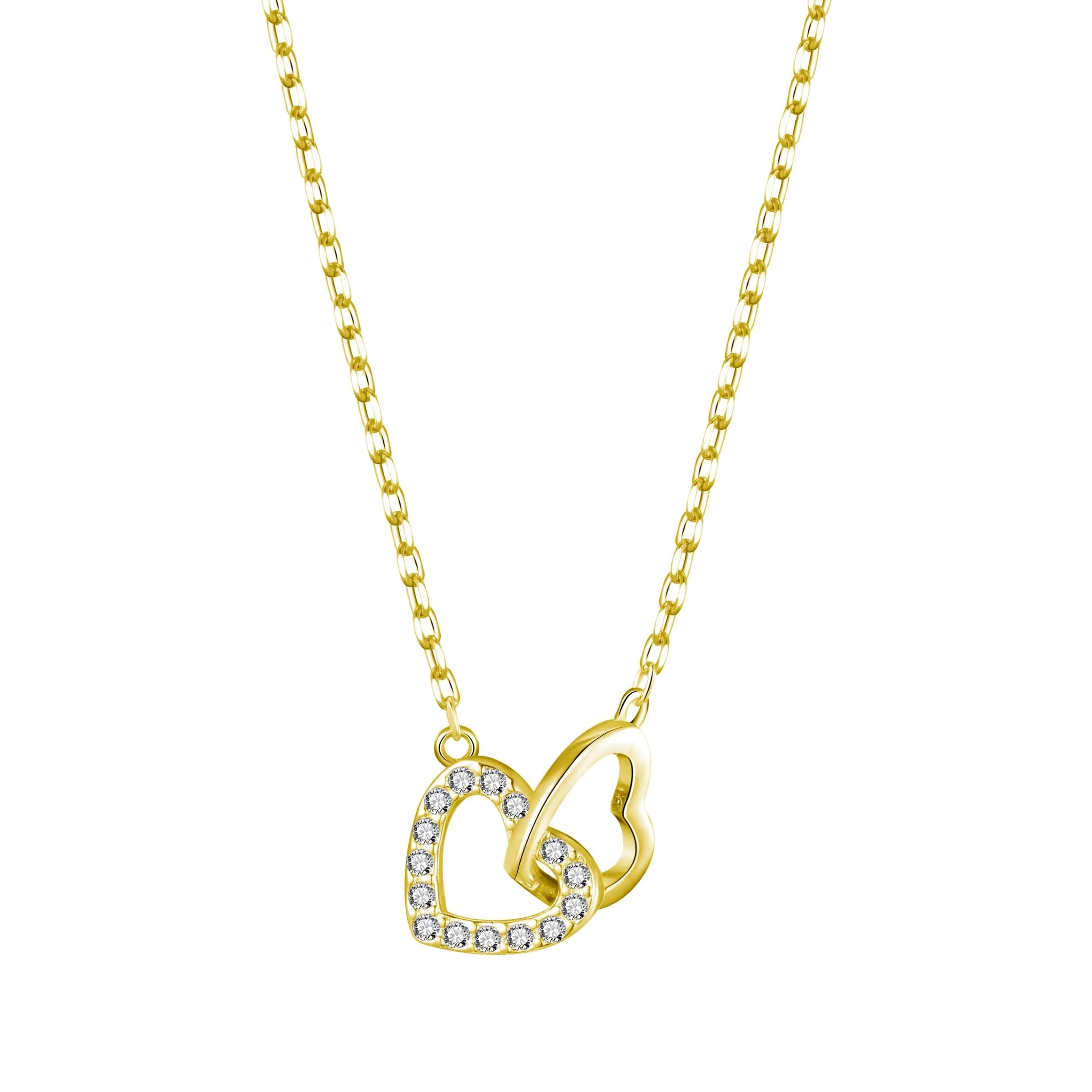 Philip Jones Gold Heart Necklace with Zirconia Crystals for Women