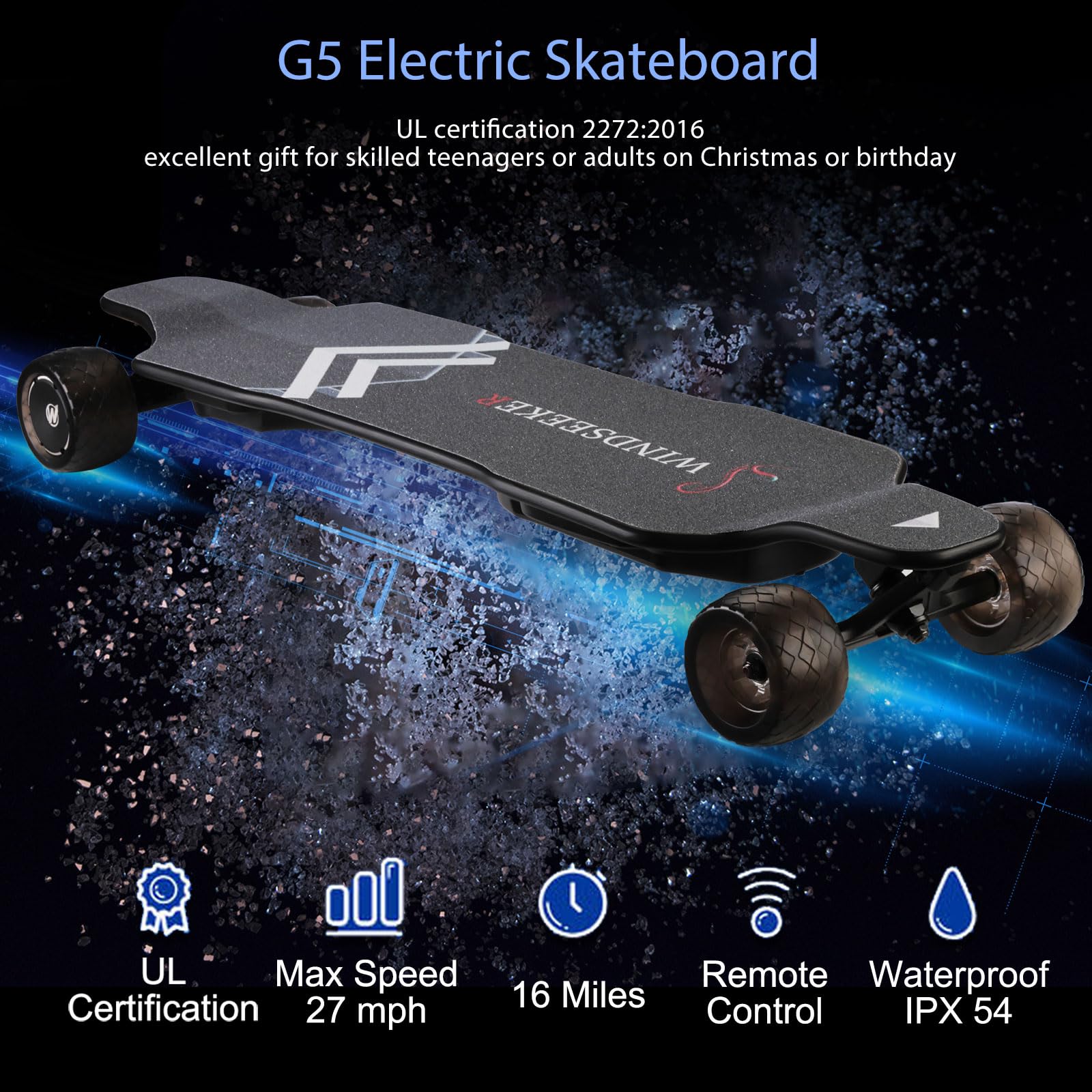 Premium Electric Skateboard with LCD Remote - 1650W Dual Motor, 27 MPH & 18 Miles Range - V5, G5 & Off-Road Models - 7+2+2 Maple & Fiberglass Deck (330 lbs Capacity) - LED Lights for Night Riding - Perfect for Commuting, Campus Travel & Outdoor Adventures