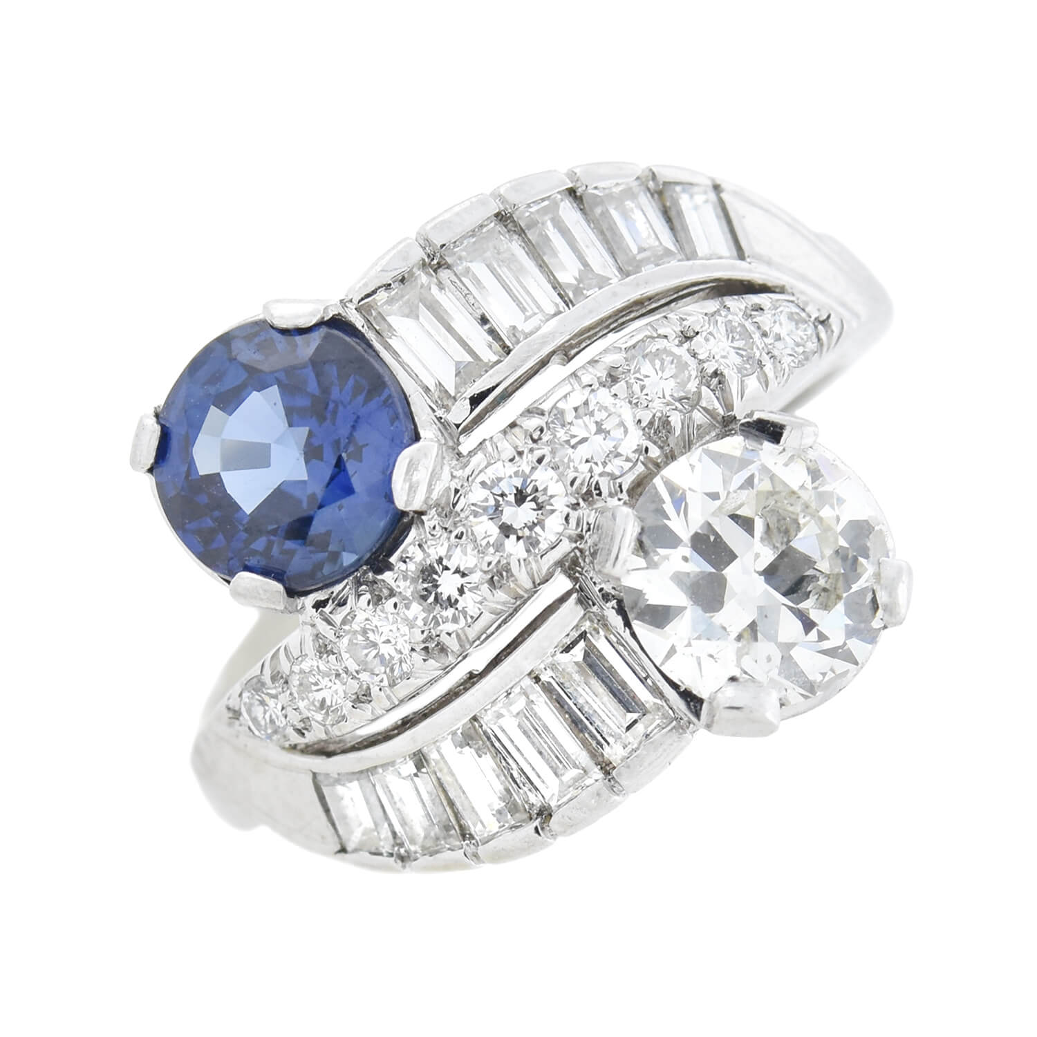 Vintage Art Deco Platinum Diamond and Sapphire Ring for Women - Elegant Antique Jewelry for Weddings, Anniversaries & Special Occasions
