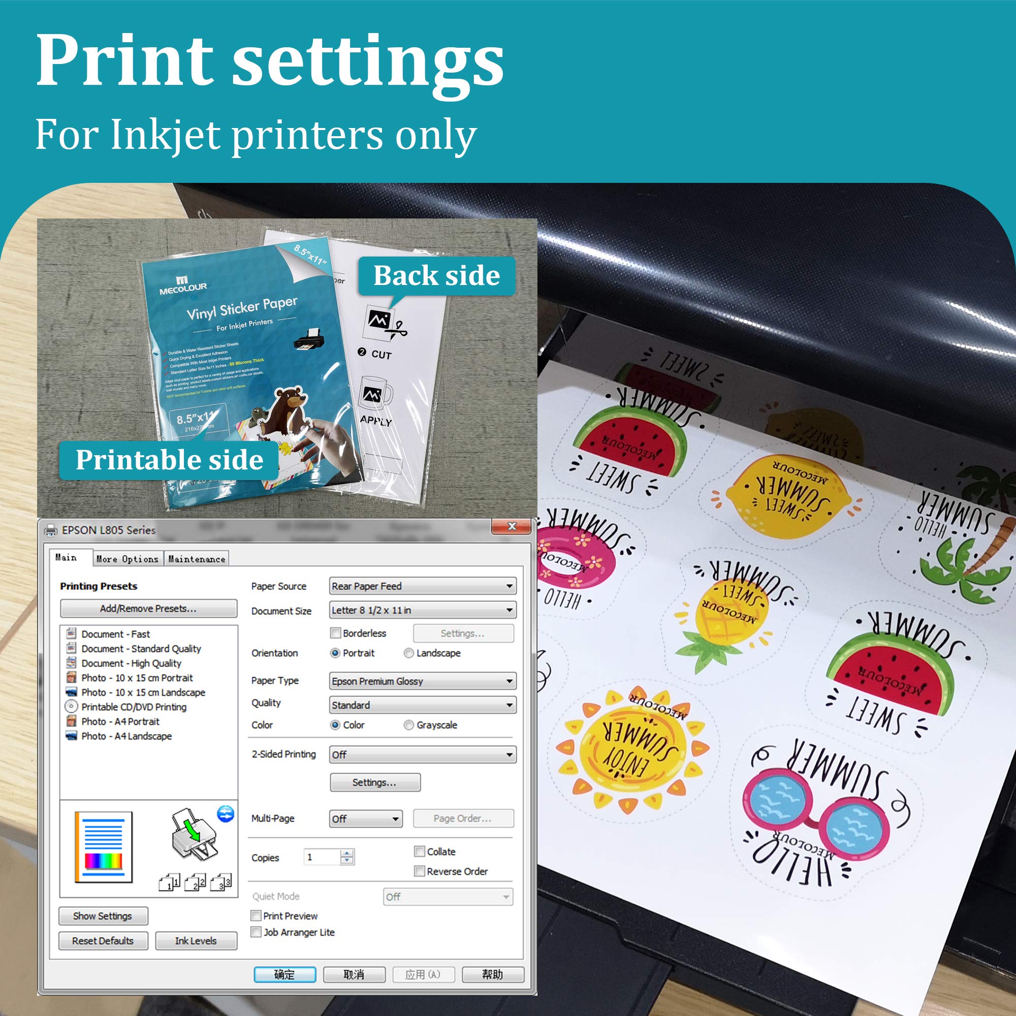 MECOLOUR Printable Glossy Sticker Paper 8.5