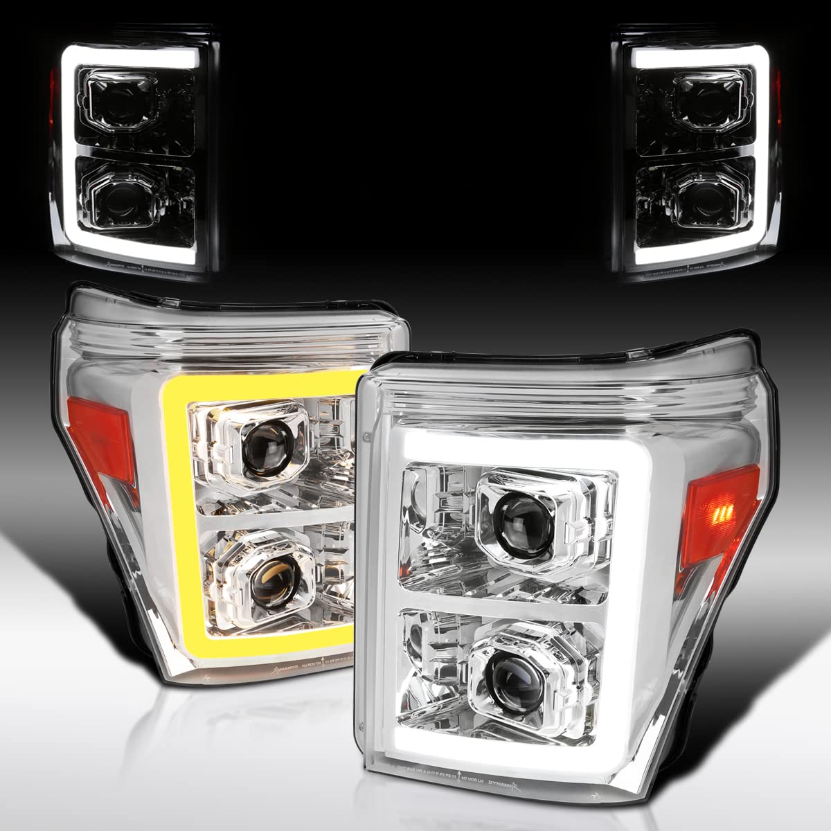 Ford F-250/F-350 Super Duty LED Headlights 2011-2016 - Chrome Projector w/Dynamic Effect for Night Driving