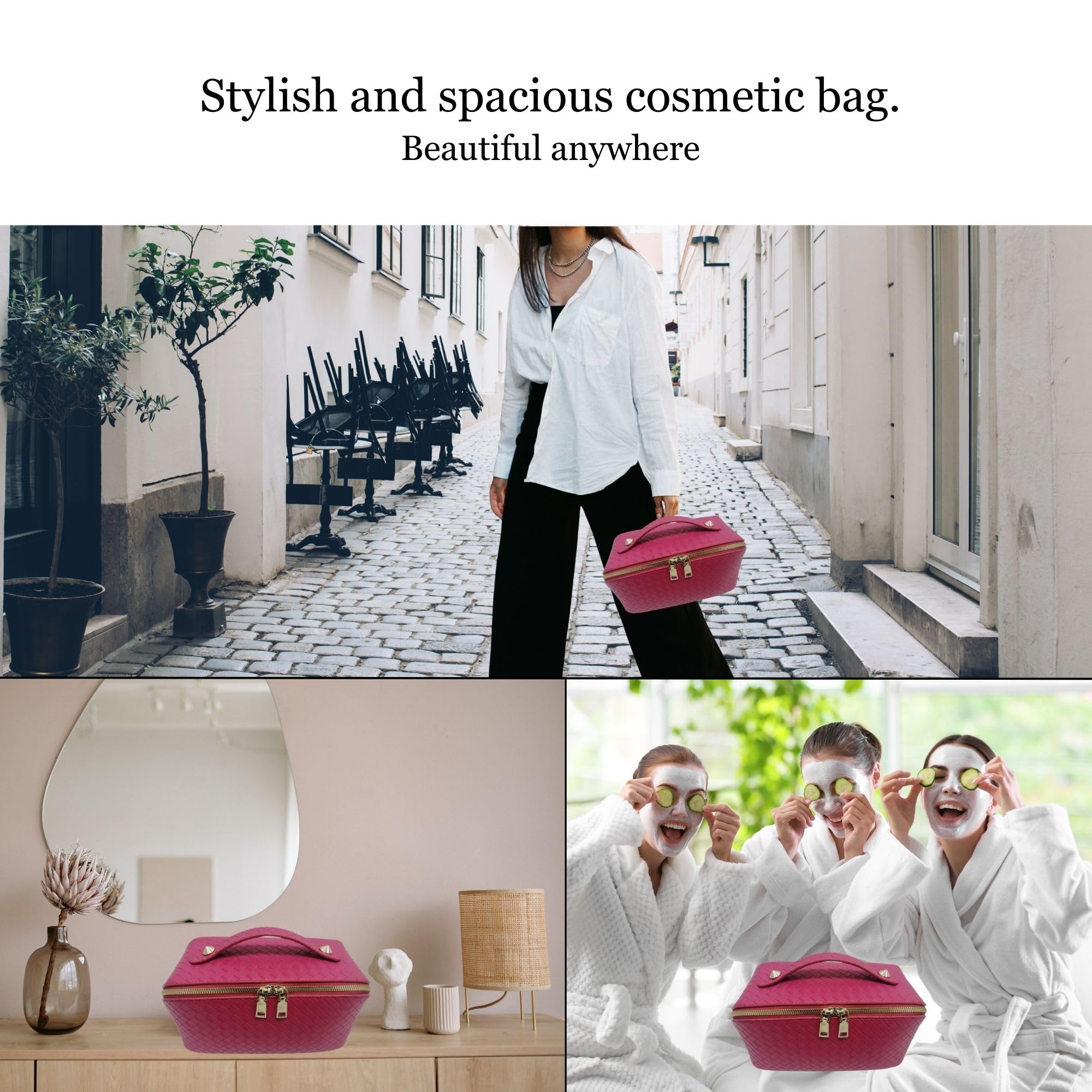 Li&Ko Large Waterproof Travel Makeup Bag with Handle & Divider - Pink Cosmetic Organizer & Toiletry Bag for Women | Perfect for Vacations, Business Trips & Gym Essentials