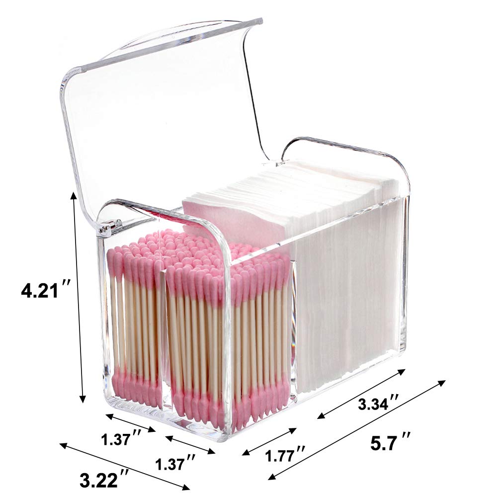 Sooyee 3-Compartment Plastic Apothecary Jar - Cotton Ball, Swab & Round Pad Organizer | Bathroom & Vanity Storage Dispenser for Floss, Qtips & Beauty Supplies | Clear Countertop Organizer for Home, Salon & Spa