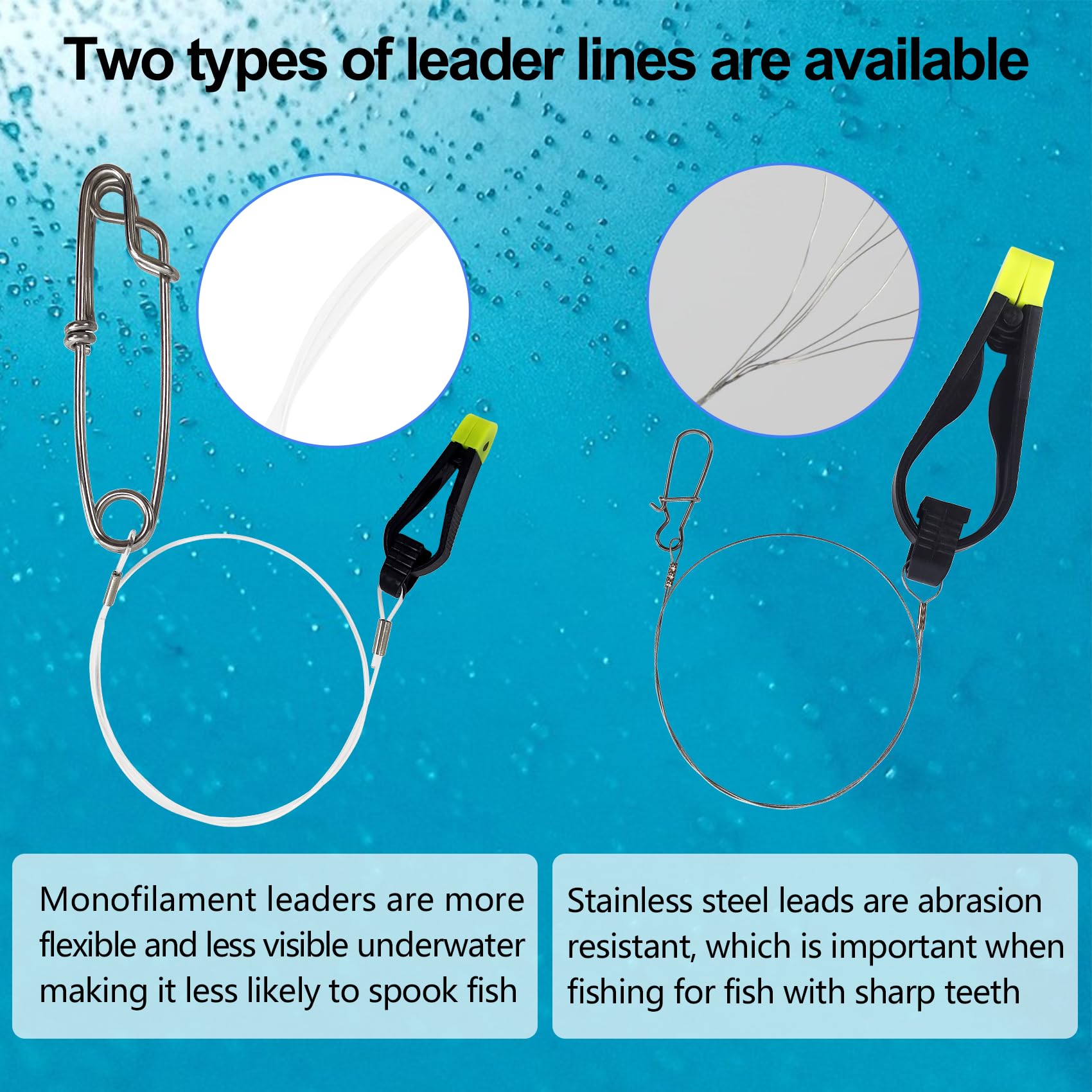 Downrigger Line Release Clips with 18-Inch Leader & Snap - Heavy Duty Weight Release Clips for Planer Board, Downrigger Trolling & Offshore Fishing - Perfect for Saltwater & Freshwater Angling