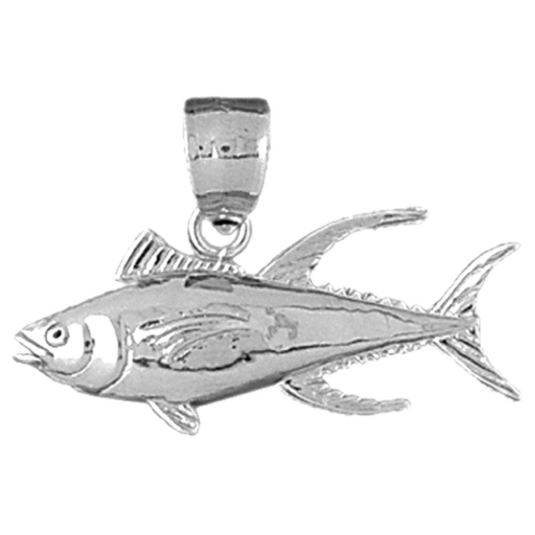 14K White Gold Tuna Pendant Necklace - 22mm Elegant Jewelry for Women, Perfect Gift for Birthday, Anniversary & Special Occasions