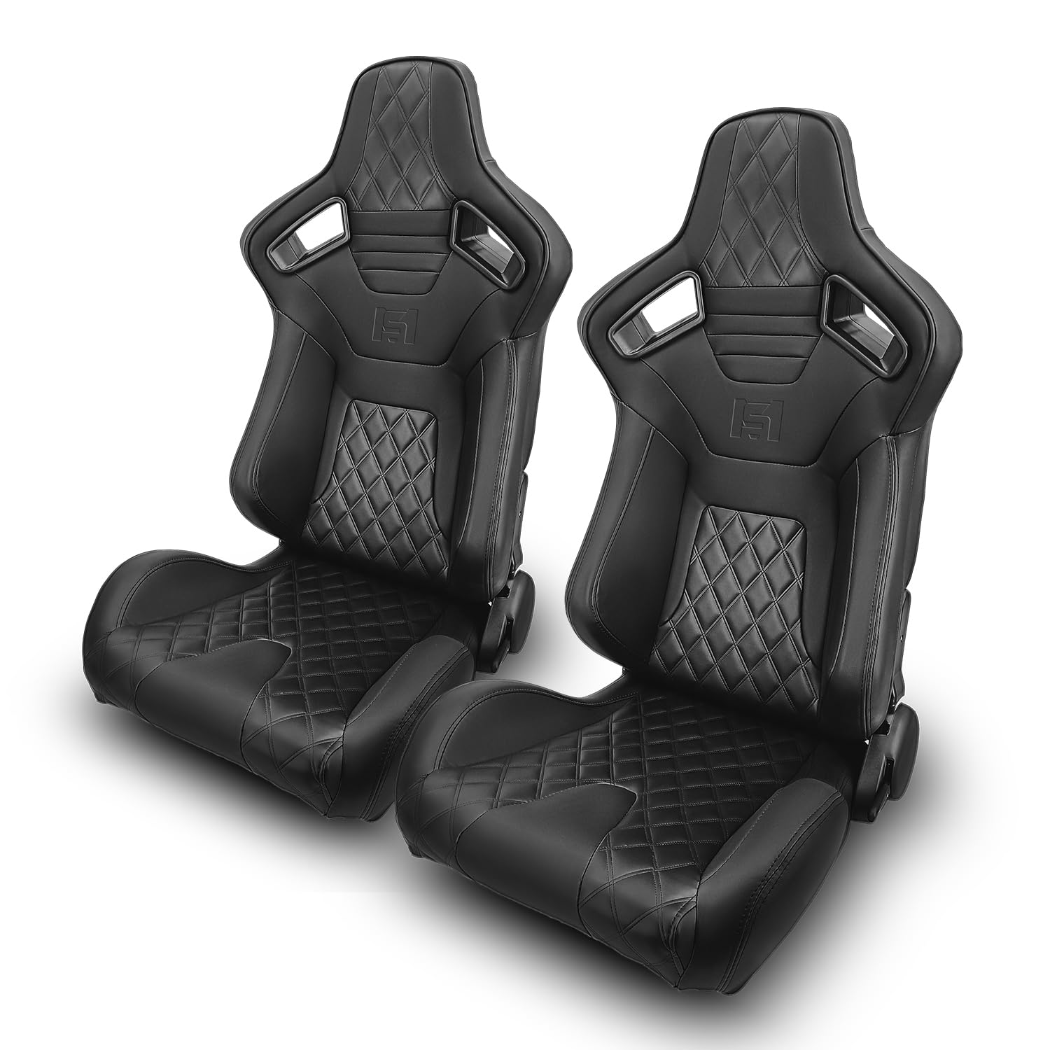 ModifyStreet Universal Black PVC Leather Racing Bucket Seats - 1 Pair with Black Stitch (Left & Right) - Perfect for Car Enthusiasts, Sports Cars & Racing Vehicles