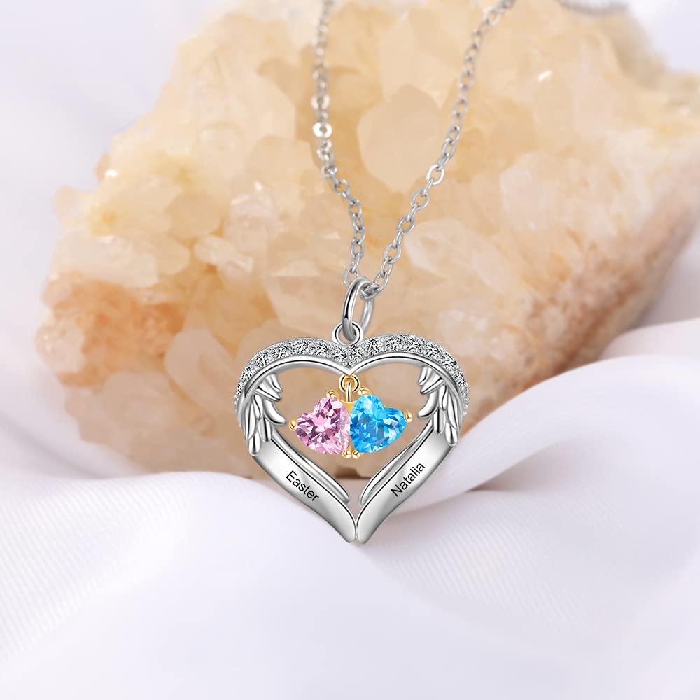 Personalized Sterling Silver Heart Pendant Necklace with Birthstone & Name - Custom Mother's Jewelry Gift for Her - Perfect for Birthdays, Anniversaries & Mother's Day