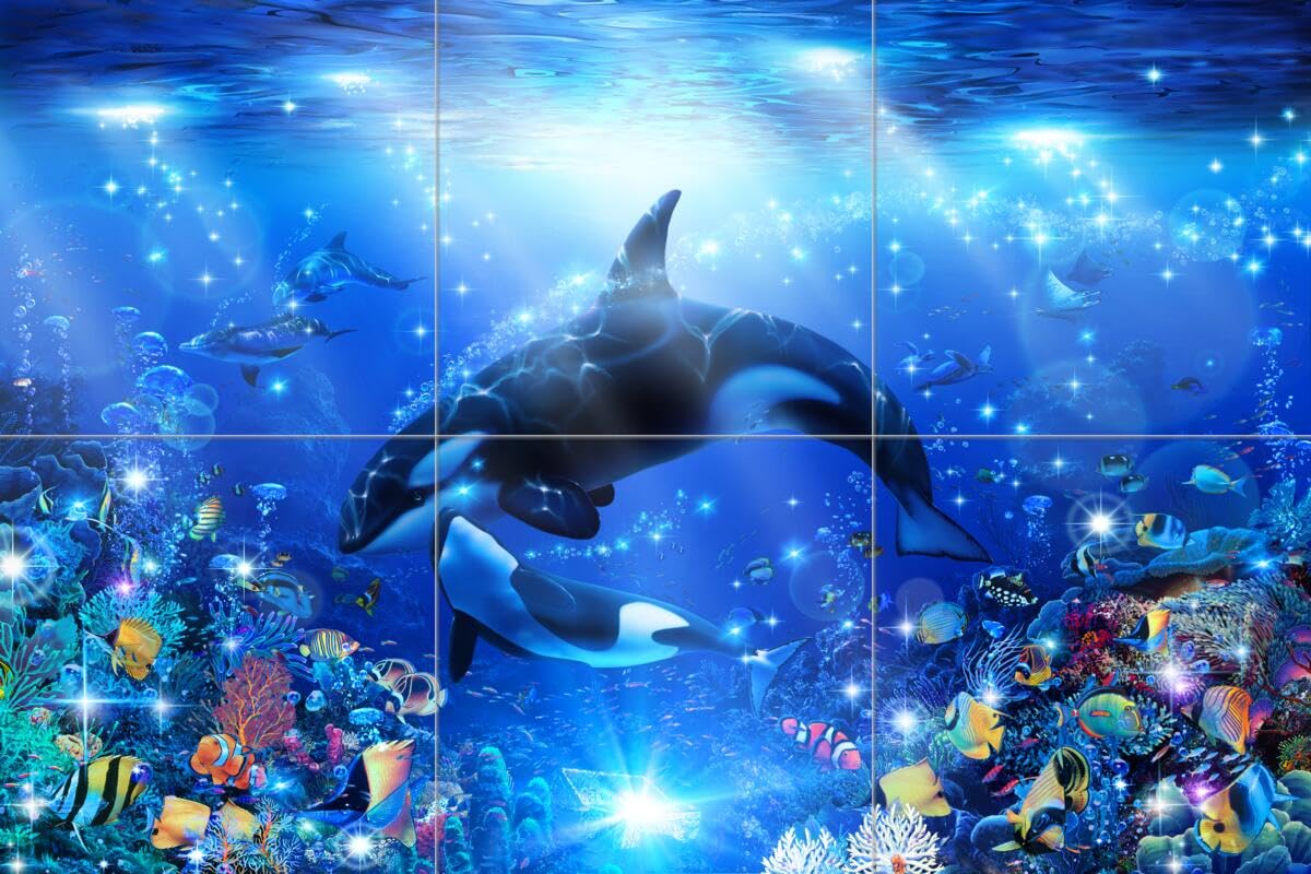 Ceramic Backsplash Tile Mural - Dolphin Whale Underwater Ocean Fish Design for Kitchen, Bathroom & Shower - Christian Riese Lassen Artwork - Perfect for Coastal, Beach & Nautical Home Decor