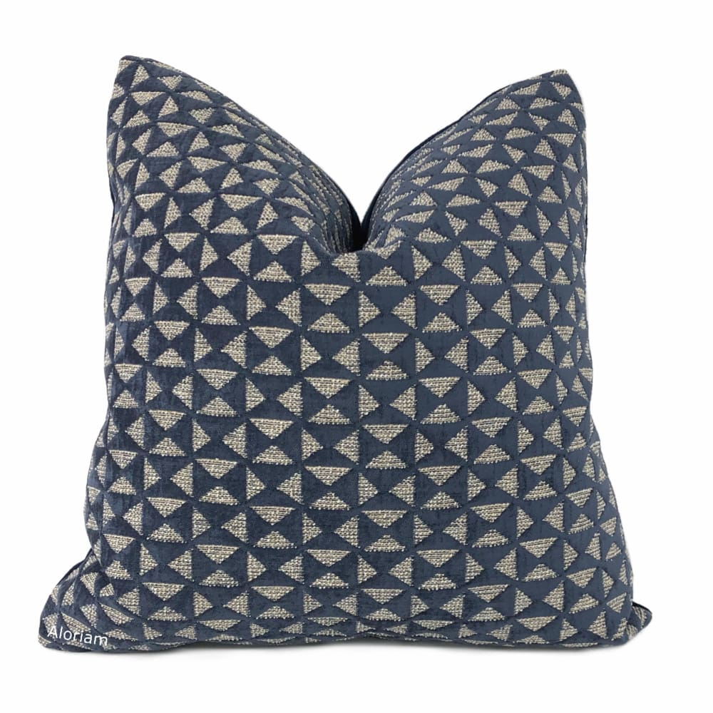 Navy Blue Geometric Chenille Pillow Cover - Soft Decorative Throw Pillow Case for Sofa, Bed, Couch - Home Decor Accent for Living Room & Bedroom