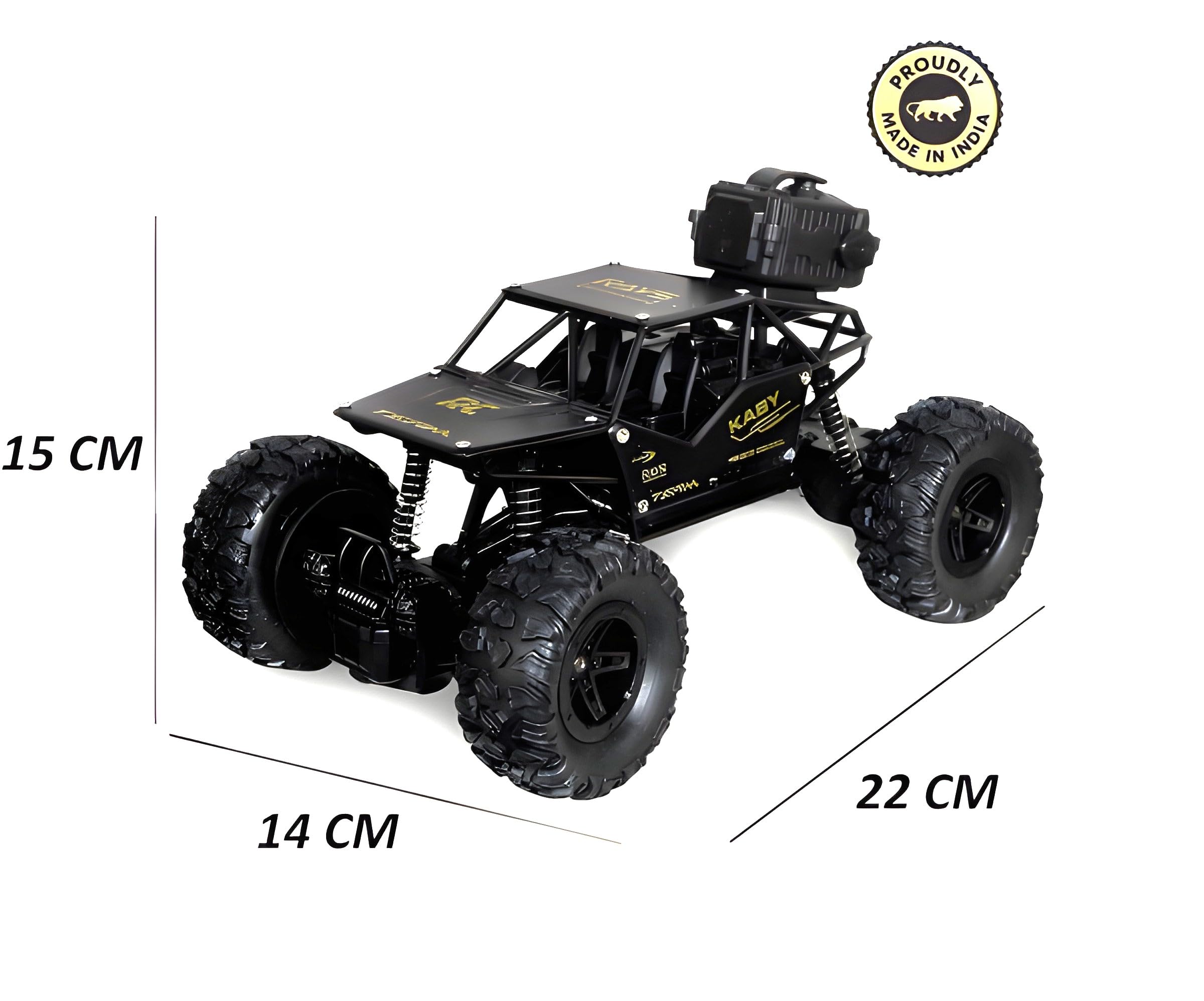 Eli & Chi Remote Control Monster Truck RC Car - 2WD Off Road Rock Crawler with 45° Climbing Angle, Rechargeable Battery & Water Mist Spray | High Speed Racing Toy for Boys & Kids | Outdoor Play, Backyard Adventures, Birthday Gifts (Black)