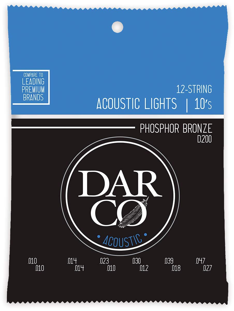 Darco Acoustic Guitar Strings 12-String Set - 92/8 Bronze Light Gauge for Warm Bright Tone | Perfect for Folk, Country & Fingerstyle Playing