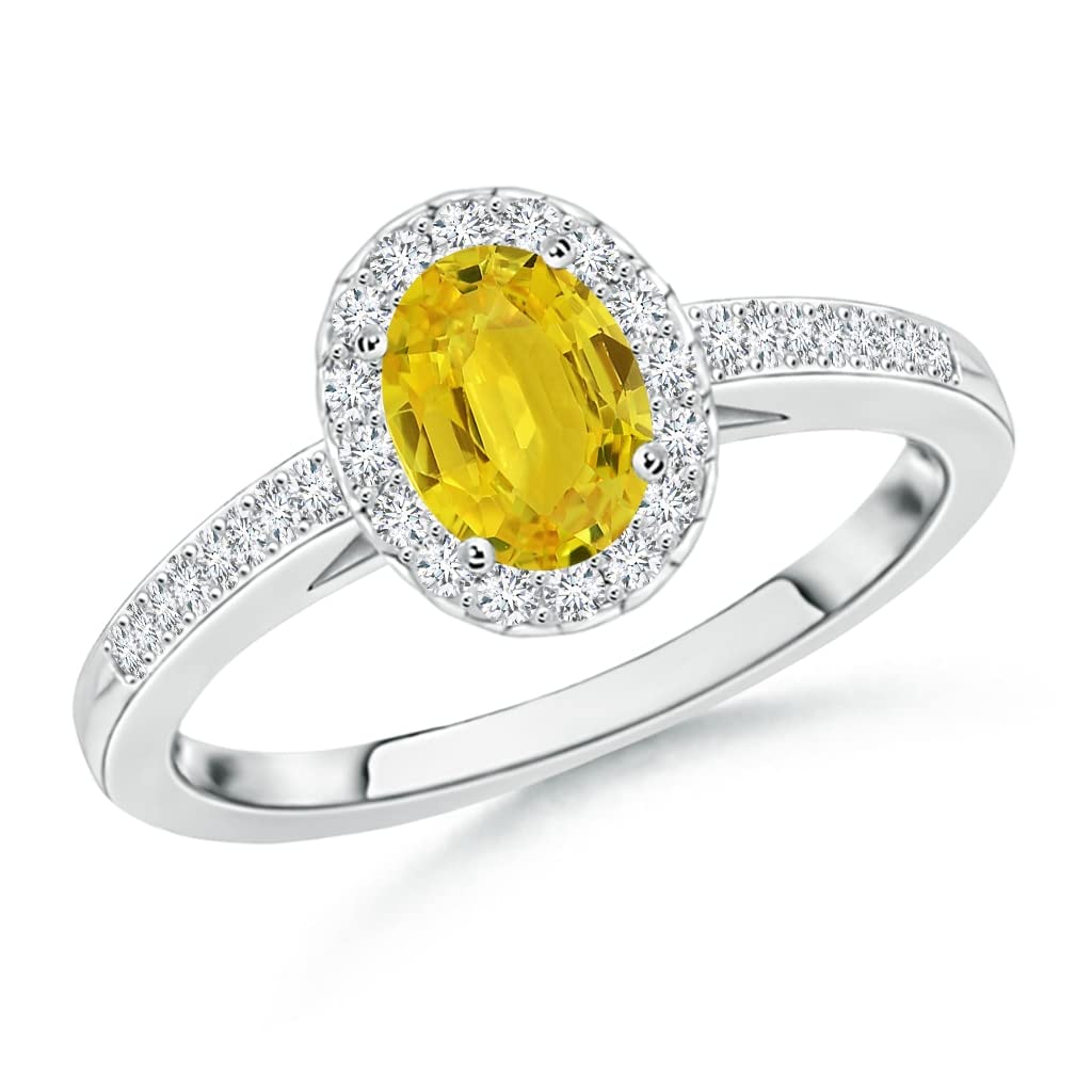 Exquisite 6x4mm Oval Yellow Sapphire Halo Ring with Diamond Accents - Vintage Inspired Engagement & Wedding Jewelry - Perfect for Anniversary Gifts & Special Occasions