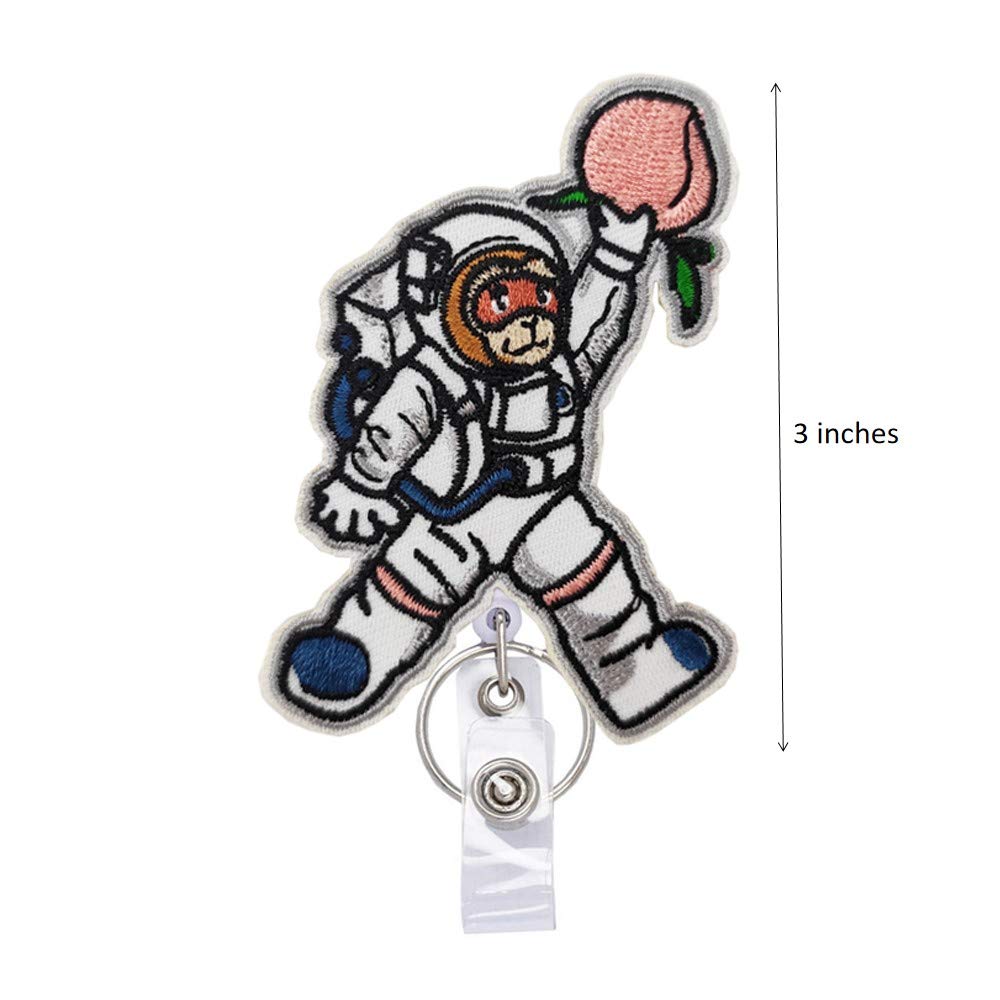 Reeleer Peachy Monkey Astronaut Badge Reels - Retractable ID Holder with Alligator Clip & Key Ring, 24