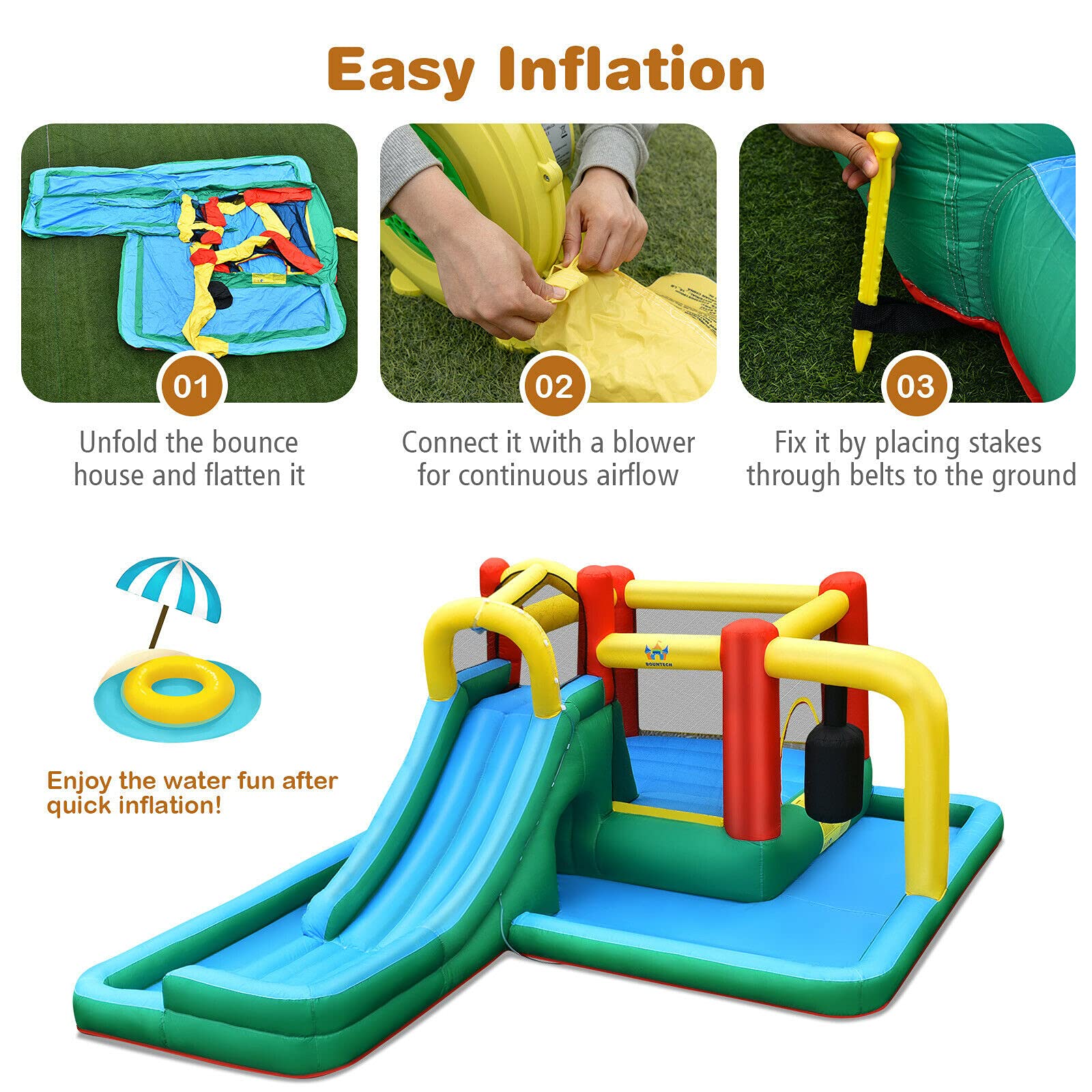 **BOUNTECH Inflatable Water Slide for Kids - Outdoor Bounce House with Hide & Seek Cave, Splash Pool - Wet & Dry Combo for Backyard Parties, Summer Fun, Birthday Gifts - Perfect for Big Kids & Family Gatherings**
