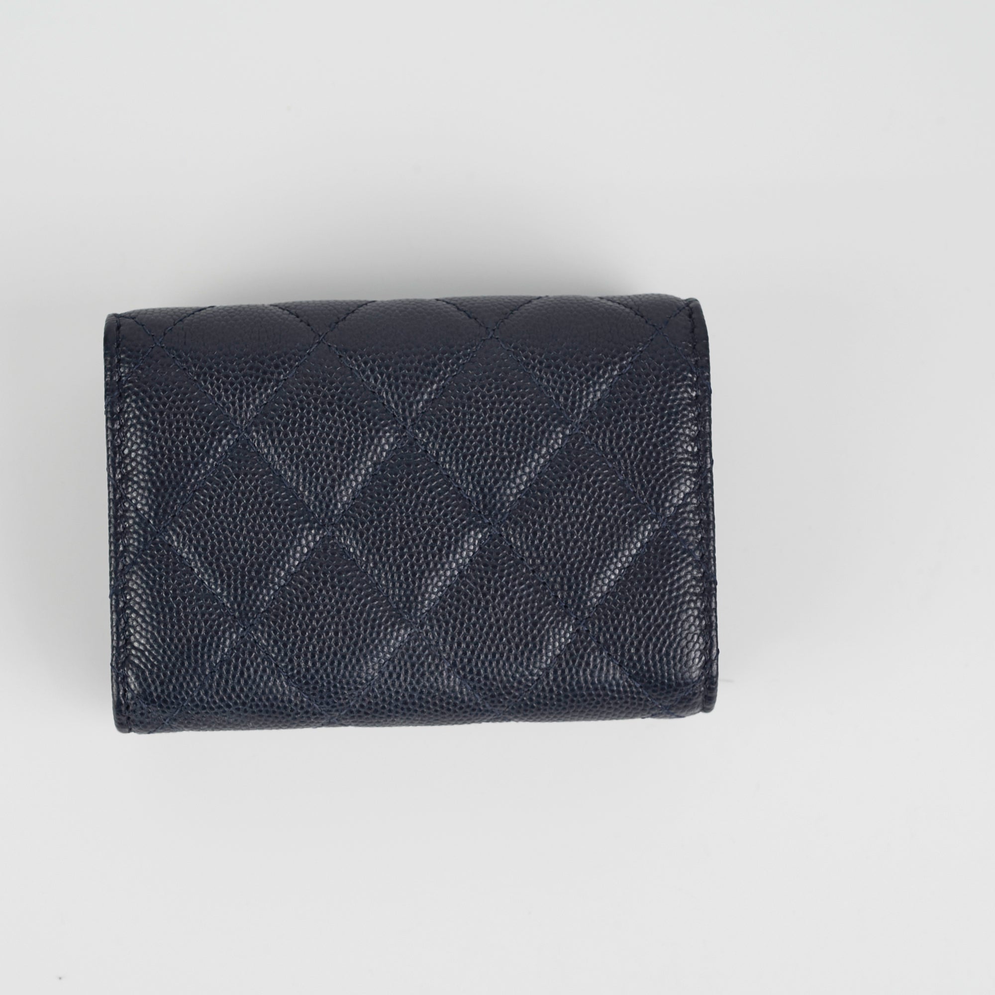 Chanel Caviar Leather Compact Wallet in Navy Blue - Perfect for Everyday Use & Luxury Gift Giving