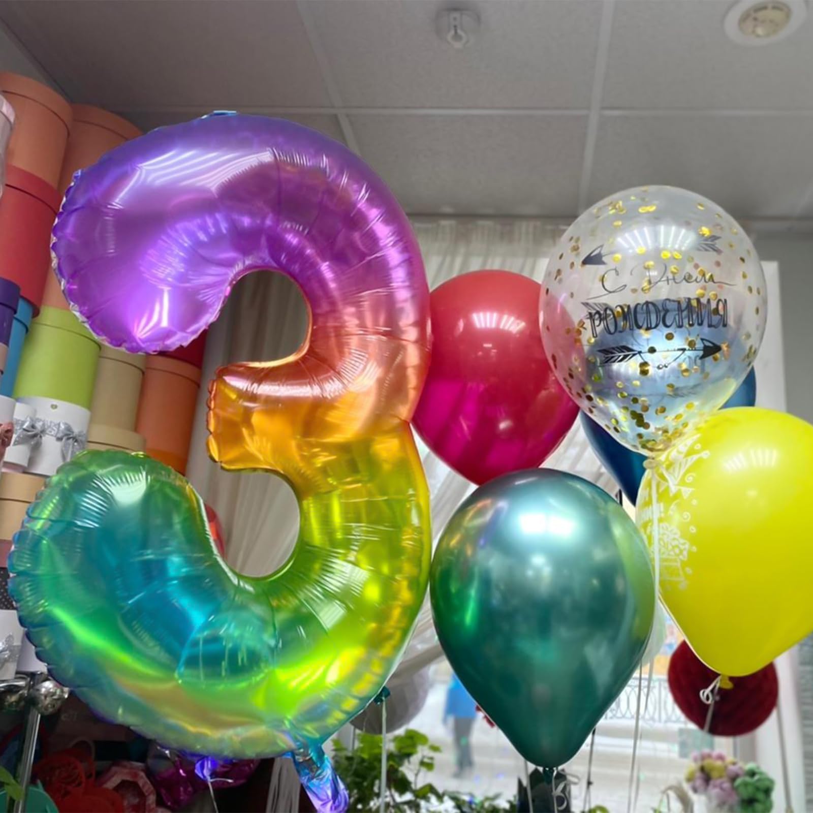 40 Inch Rainbow Number 3 Foil Balloon - Large Mylar Balloons for Birthday Party Decorations, Wedding Anniversary, Baby Shower & Special Events - Perfect for Girls, Boys, Party Backdrops & Photo Booth Props