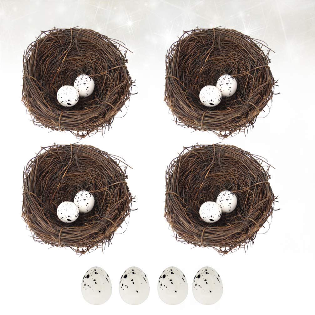 Amosfun 16pcs Artificial Bird Nest with Easter Eggs - Realistic Simulation Bird Nest Decor for Spring, Easter Table Centerpiece, Home & Garden Decoration