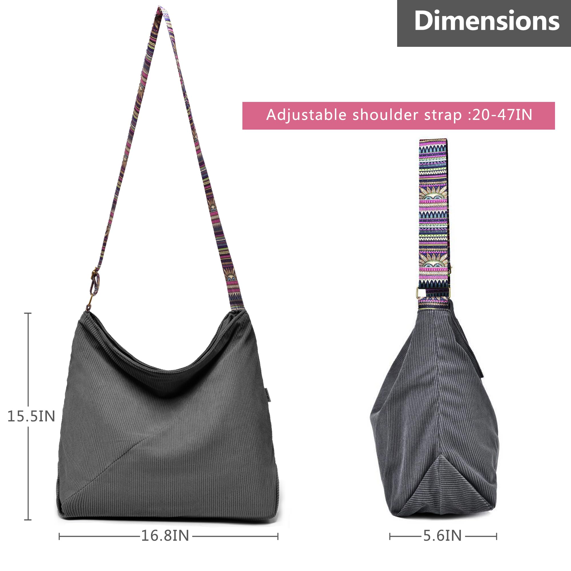 Women's Corduroy Hobo Bag - Large Crossbody Purse for Travel & Fashion