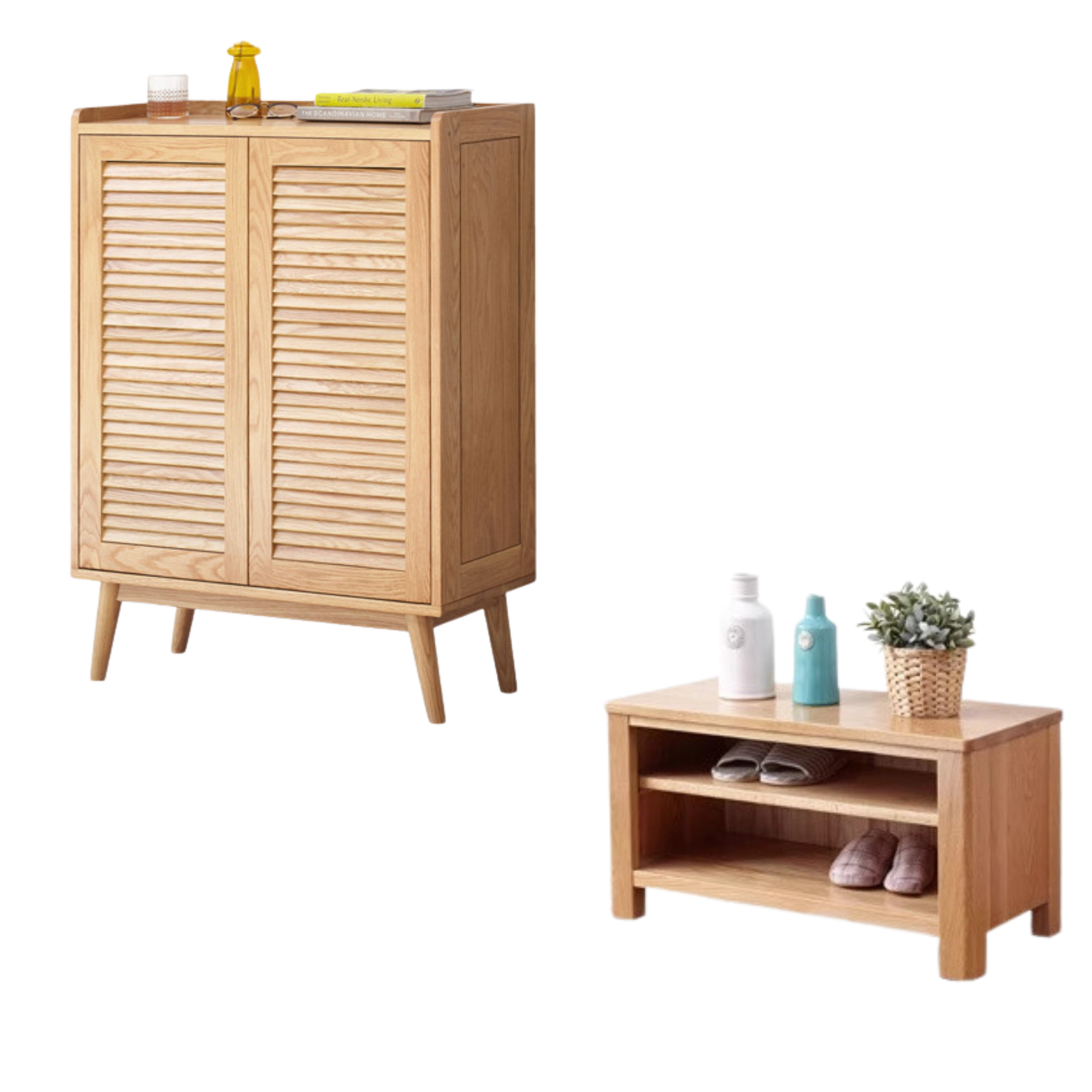 31.5x13.8x43.3 inch/ 80x35x110сm/  Natural Wood Color/  Shoe Cabinet  double door + shoe changing stool
