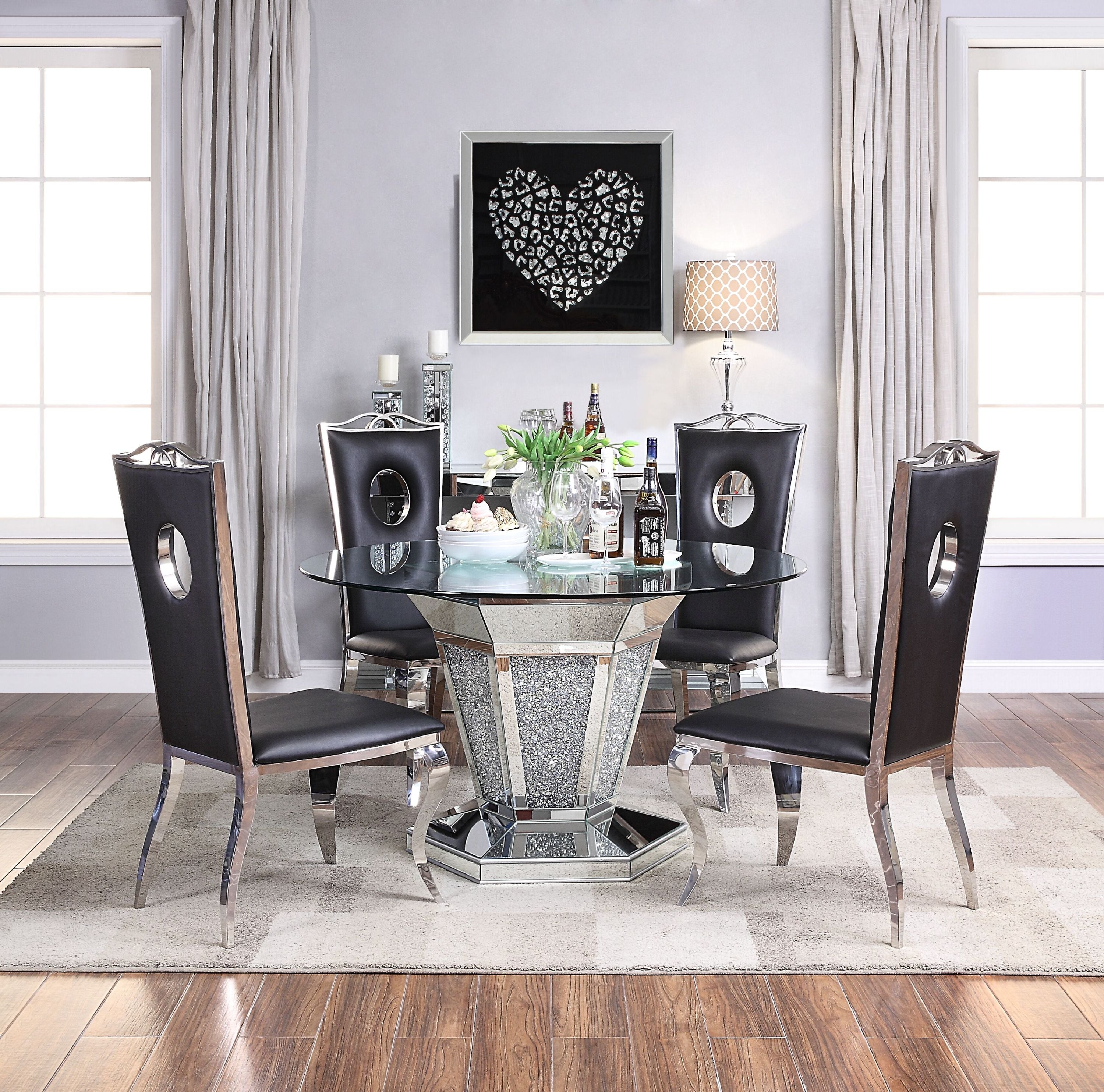 Modern Black & Stainless Steel Dining Chairs with Cutout Back Design - Set of 2 Contemporary Kitchen Chairs for Dining Room, Breakfast Nook or Office Workspace