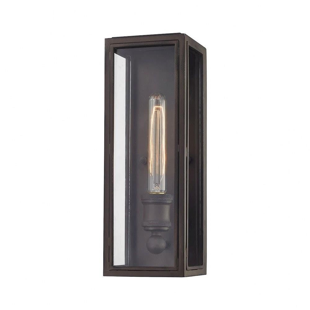 1-Light Contemporary Wall Sconce in Clay Iron Finish with Clear Glass - Modern Glass Metal Lighting Fixture for Bedroom, Living Room, or Hallway Decor