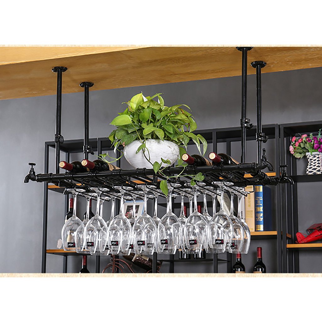 Premium Wine Glass Rack Holder - Wall Mounted Storage Shelf for Wine, Champagne & Goblet Glasses - Space Saving Barware Organizer for Kitchen, Dining Room & Home Bar Decor (Black)