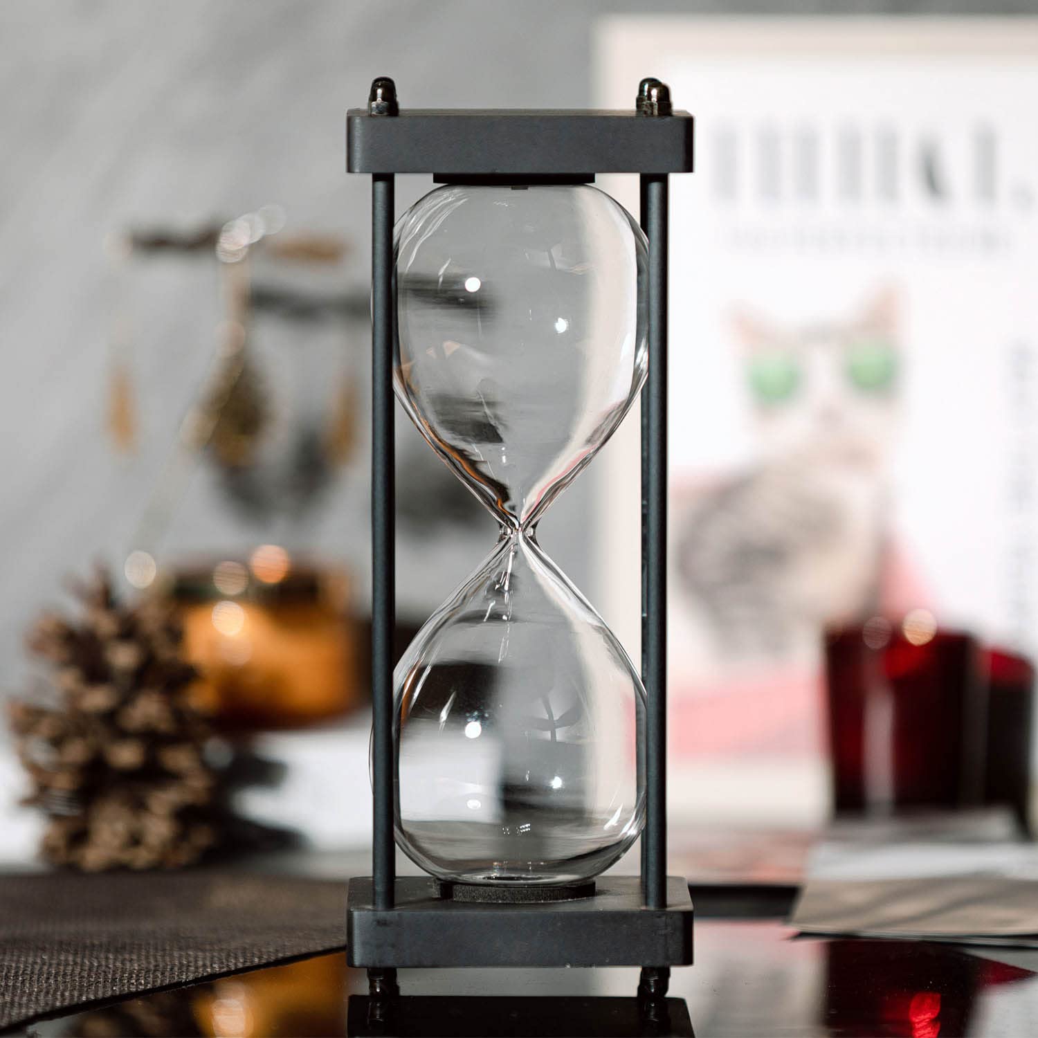 Large Fillable Hourglass Timer - Decorative Empty Sand Timer with Wooden Frame - Perfect for Home Decor, Office Productivity & Mindfulness Exercises