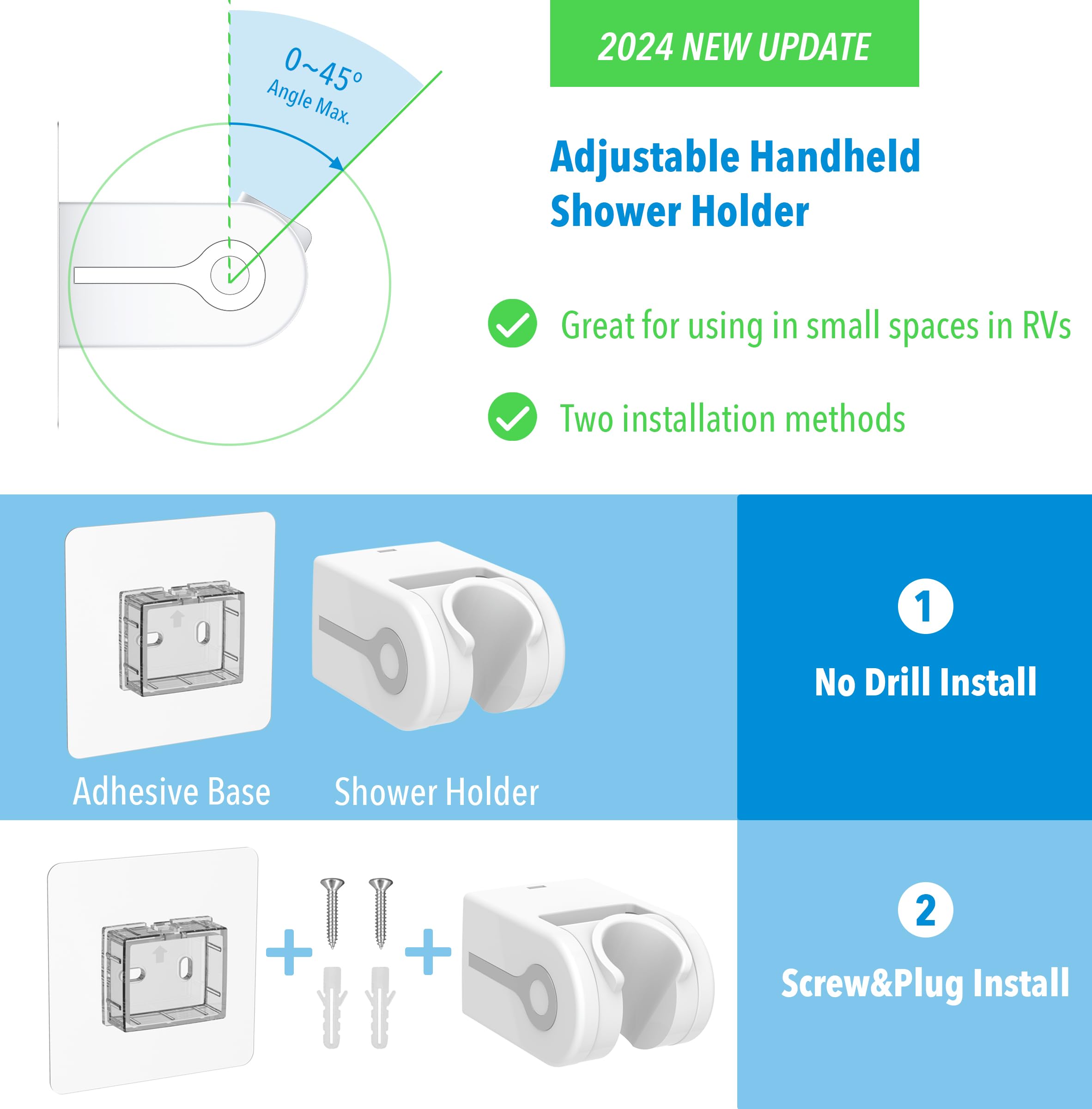 High Pressure RV Shower Head with Hose - for Travel Trailers & Boats