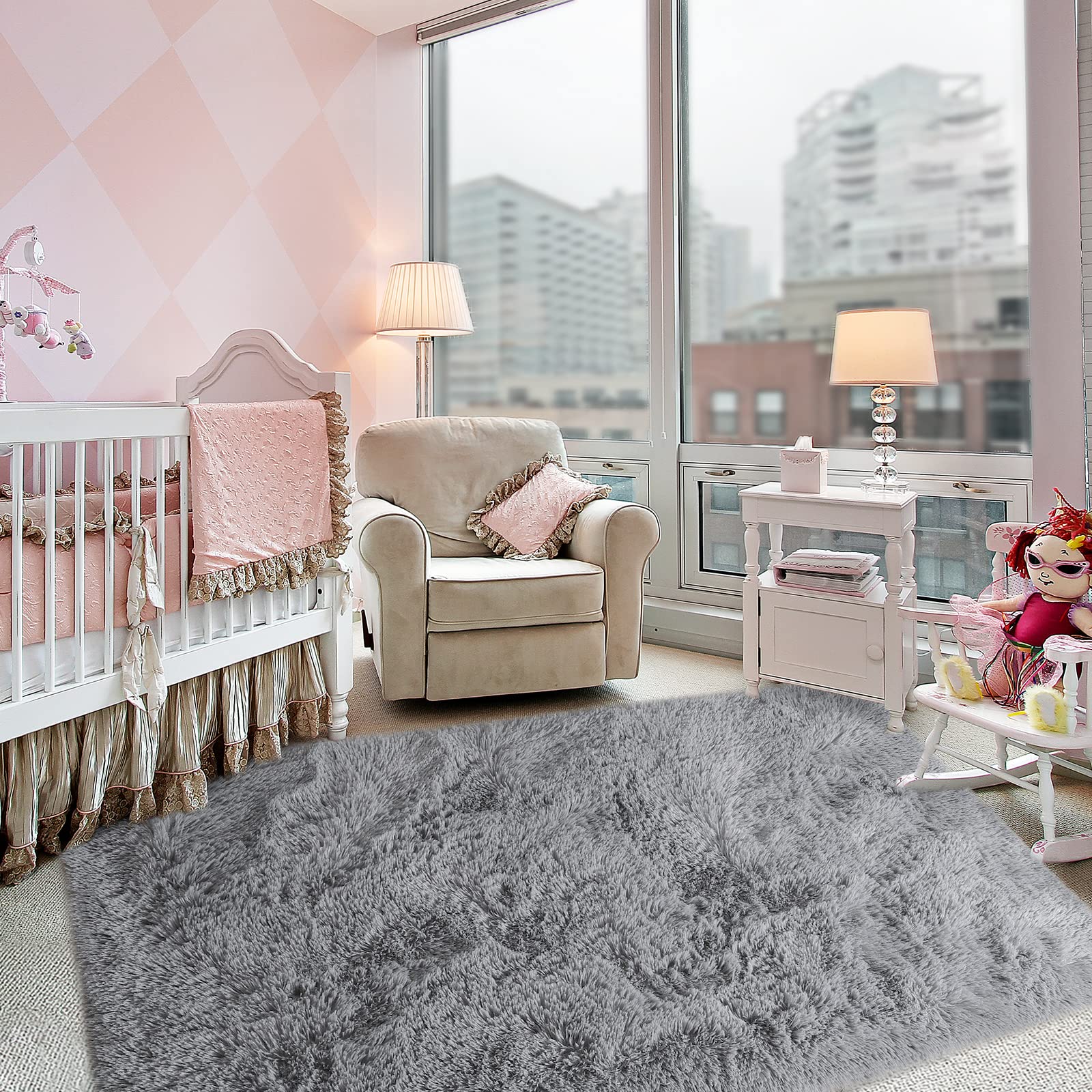 Super Soft Fluffy Shaggy Rugs 3x5 Feet - Plush Fuzzy Area Rugs for Living Room, Bedroom, Nursery & Kids Room | Non-Slip Indoor Floor Carpet in Grey | Perfect for Home Decor, Dorm Room & Cozy Spaces
